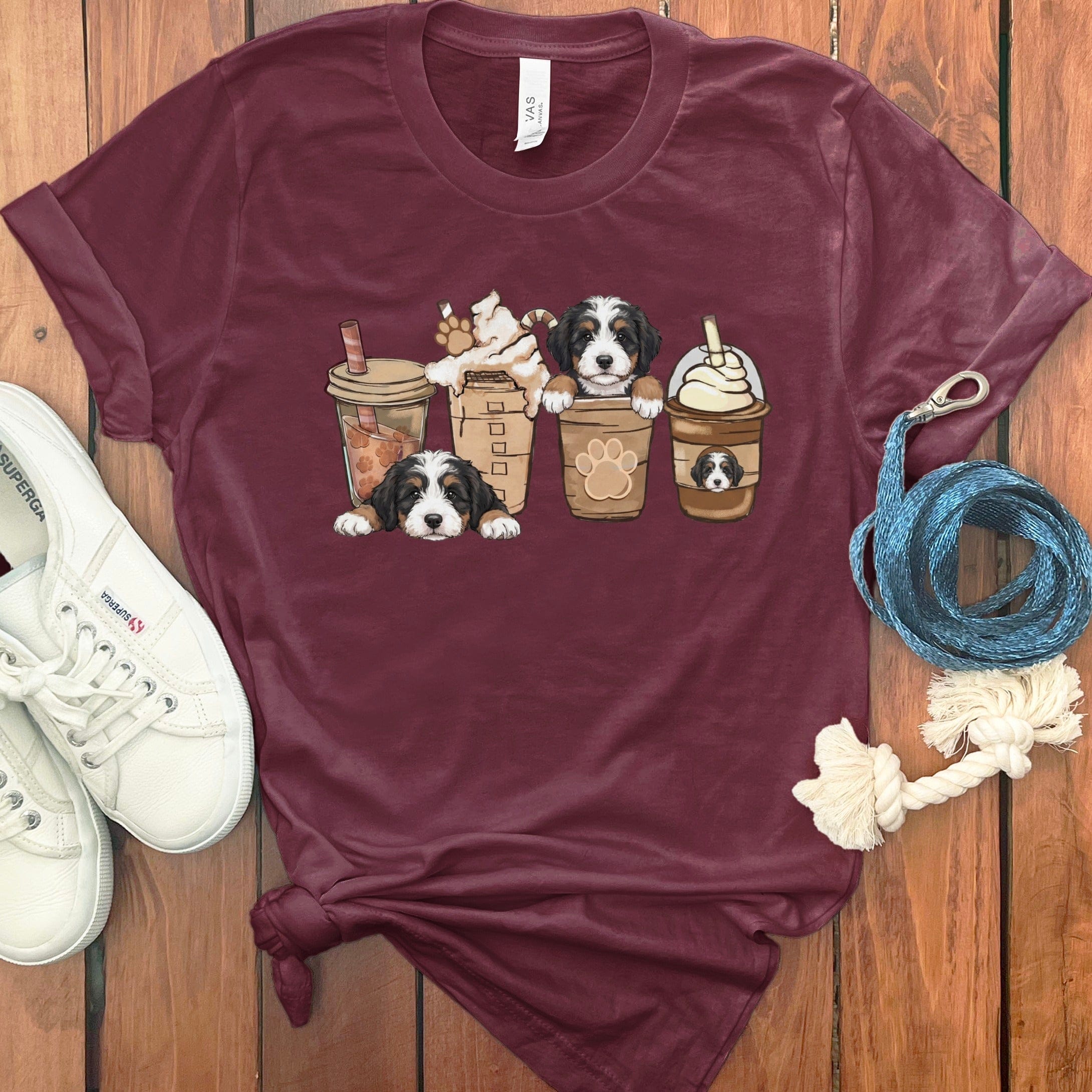 Bernedoodle Coffee T-Shirt in Maroon / S by Puppy Jo