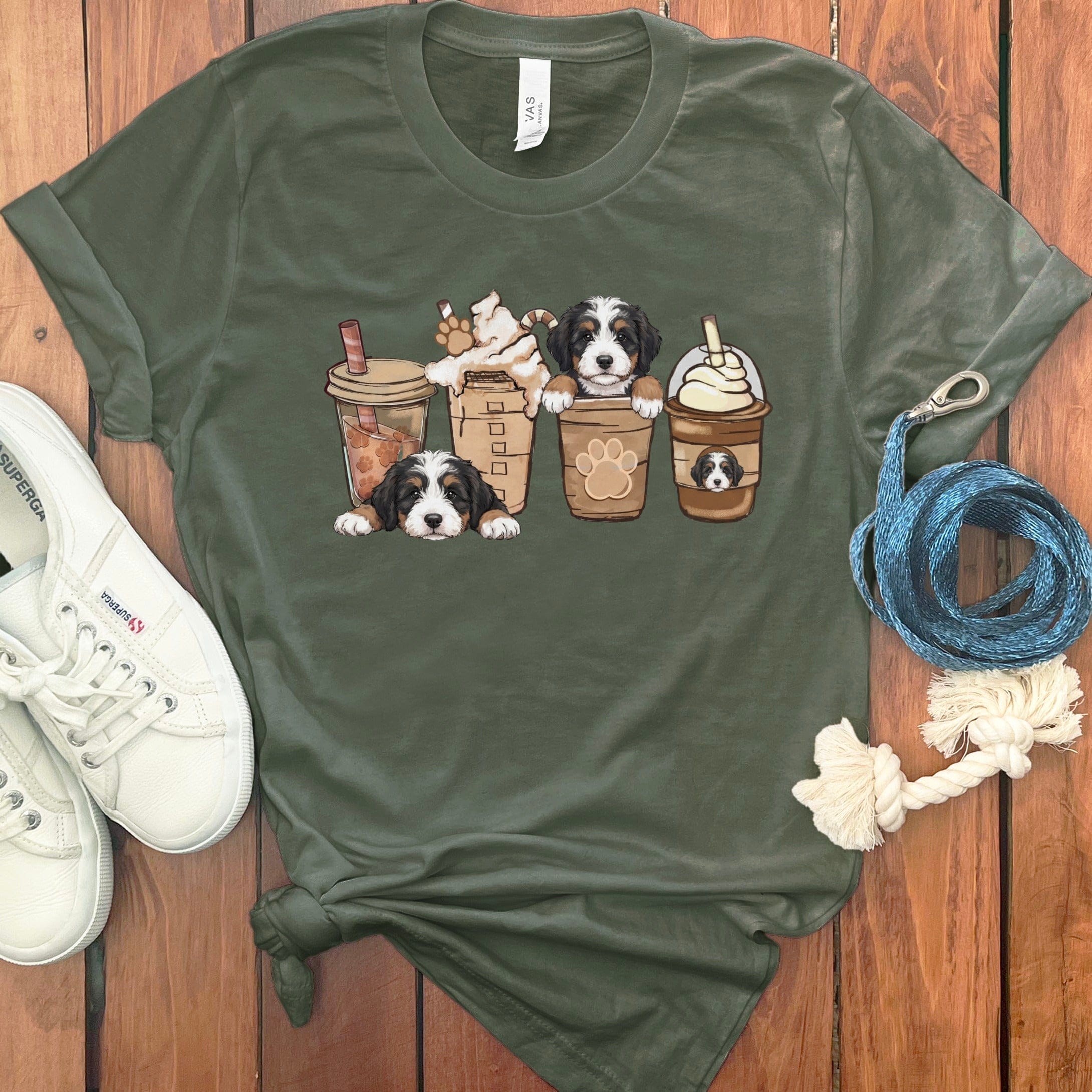 Bernedoodle Coffee T-Shirt in Military Green / S by Puppy Jo