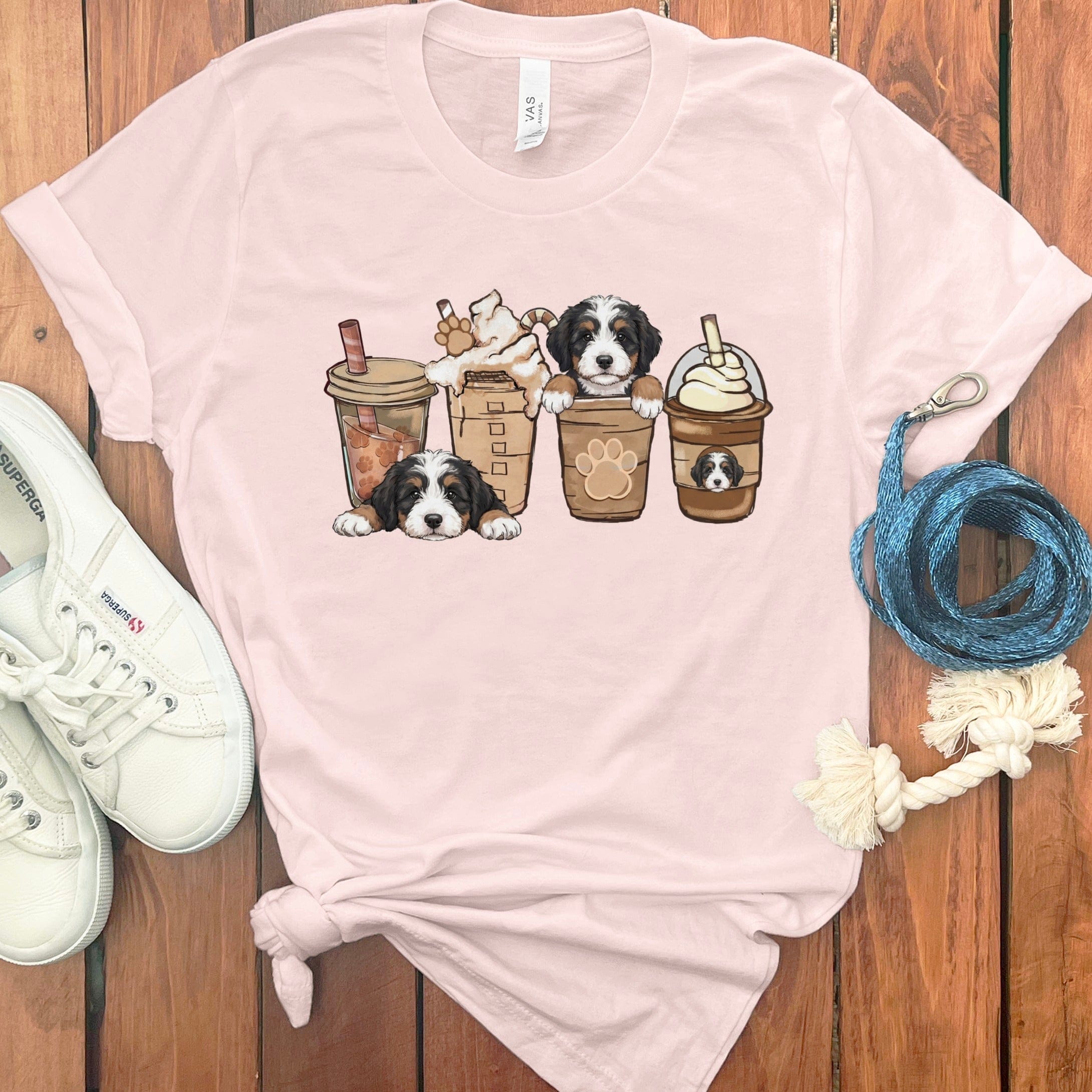 Bernedoodle Coffee T-Shirt in Soft Pink / S by Puppy Jo