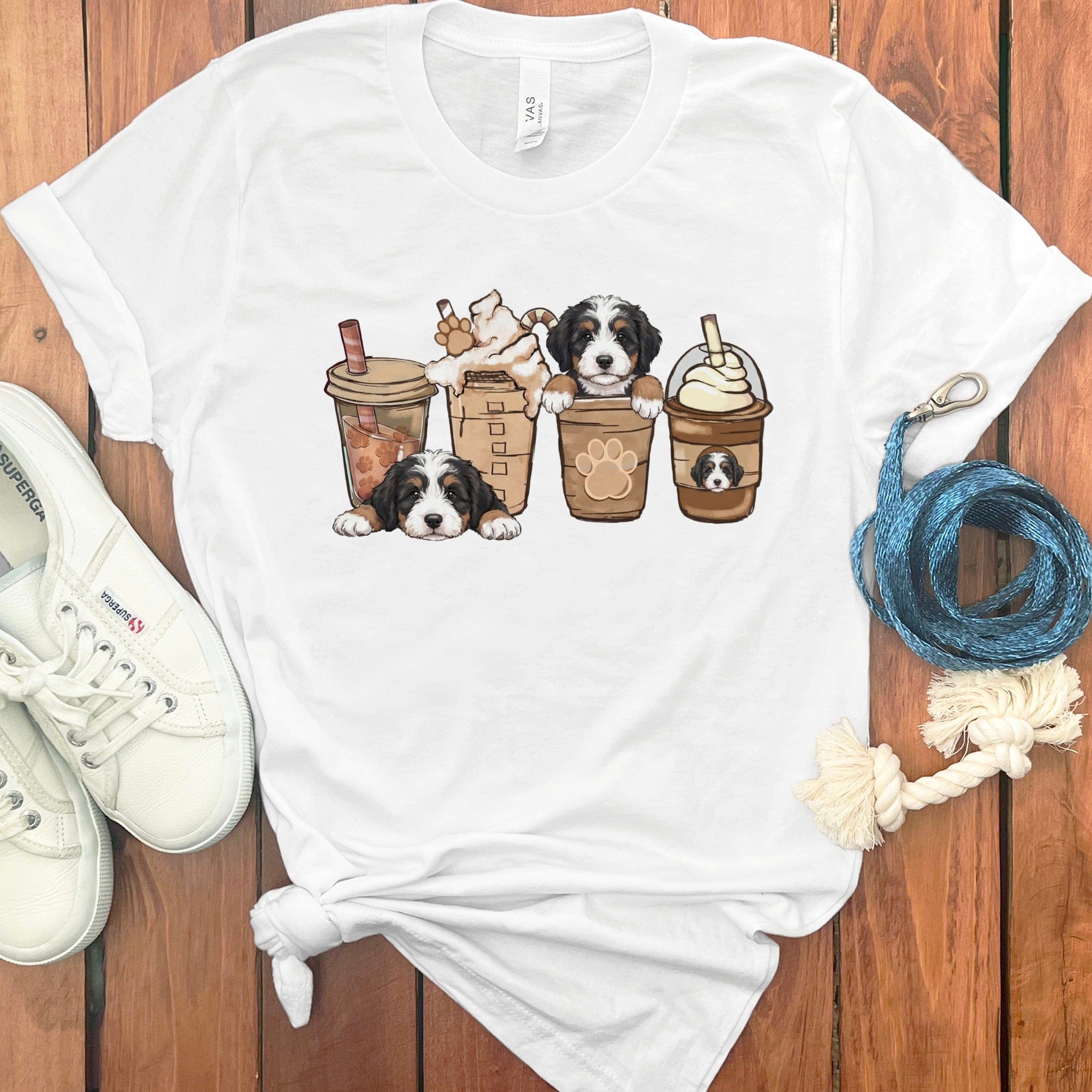 Bernedoodle Coffee T-Shirt in White / S by Puppy Jo