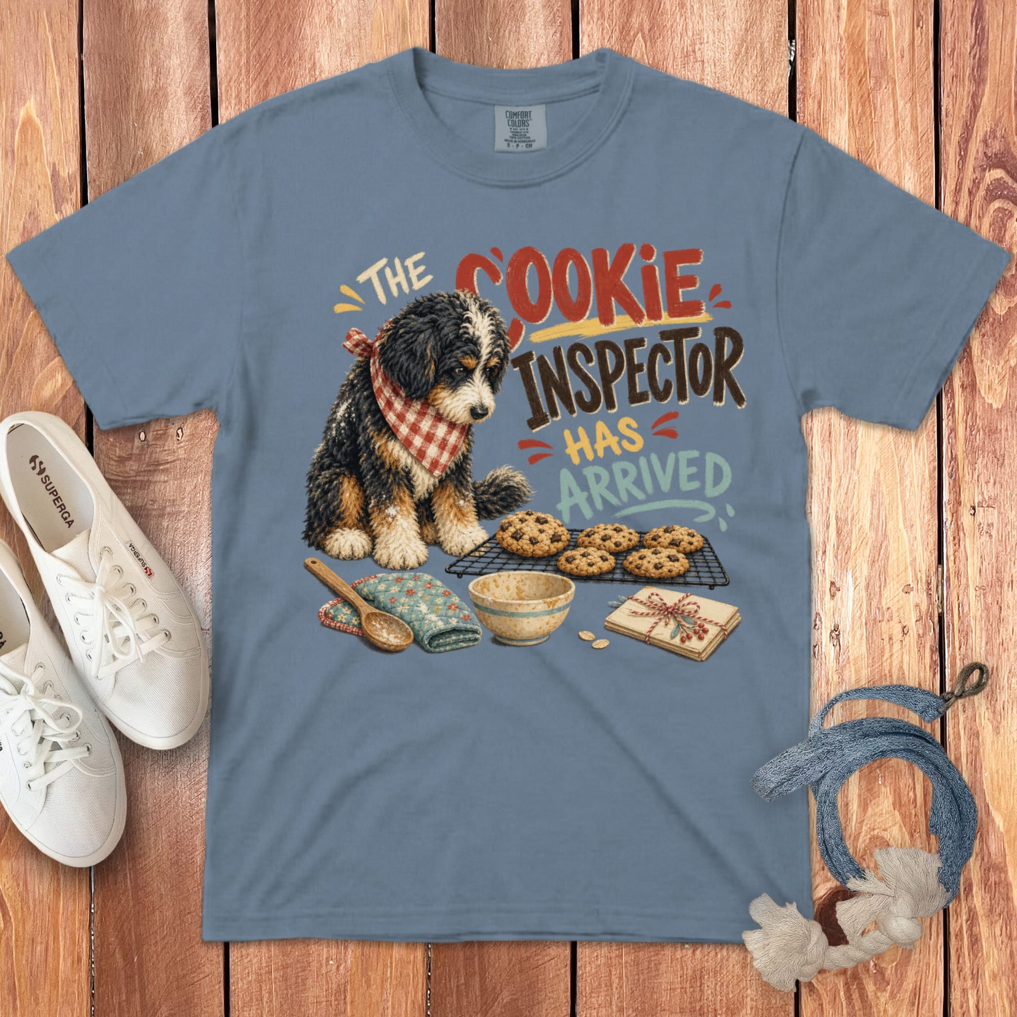 Bernedoodle Cookie Inspector Signature T-Shirt in Blue Jean / S by Puppy Jo