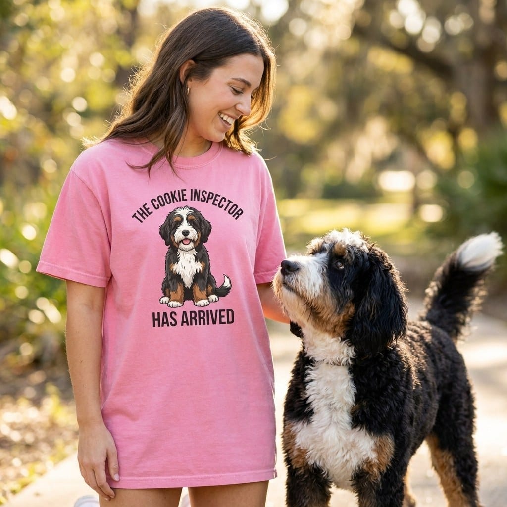 Bernedoodle Cookie Inspector Signature T-Shirt in by Puppy Jo