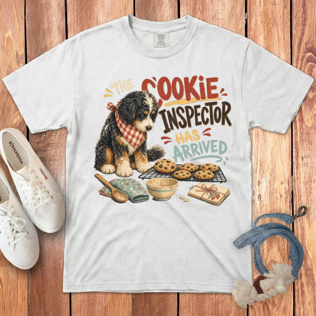 Bernedoodle Cookie Inspector Signature T-Shirt in White / S by Puppy Jo