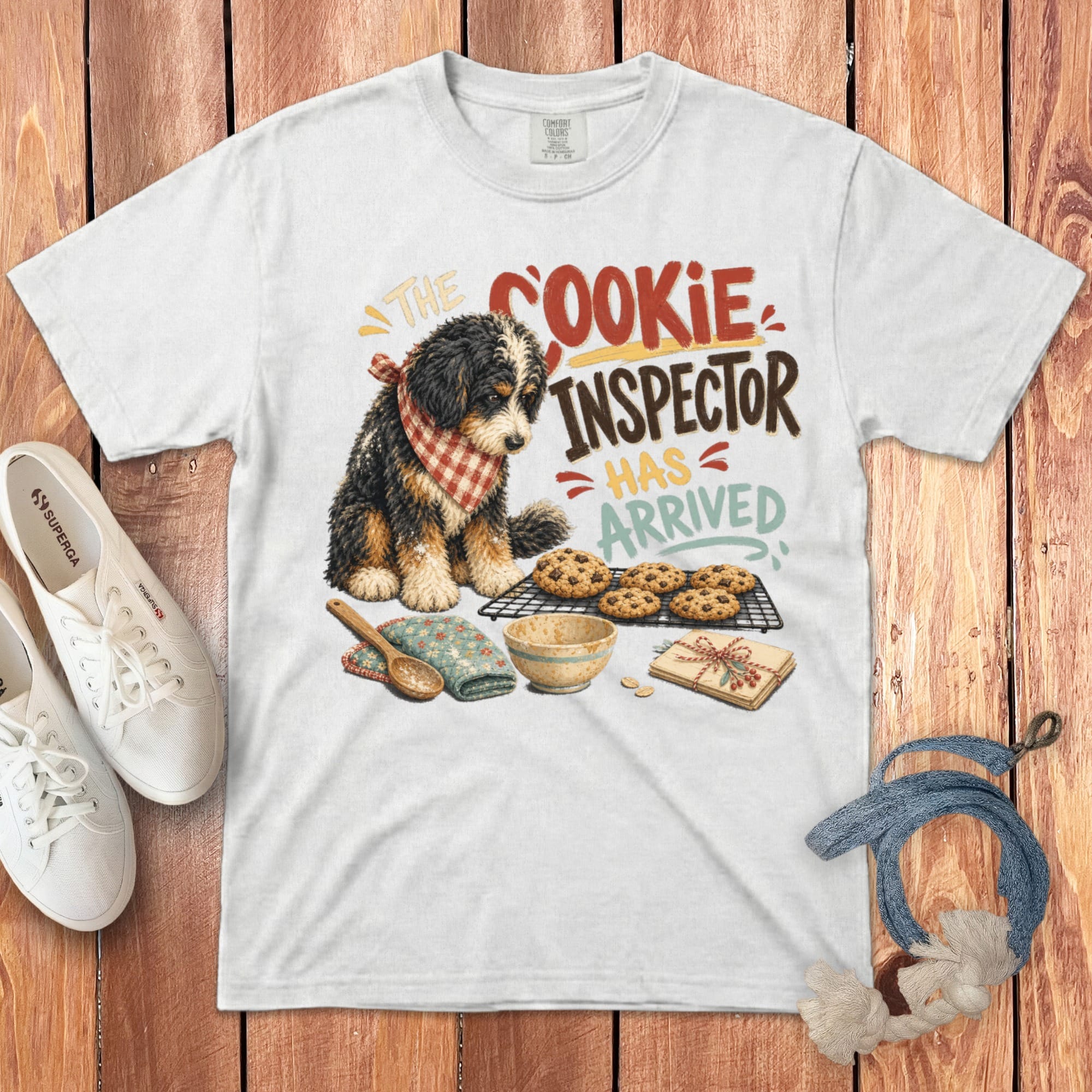 Bernedoodle Cookie Inspector Signature T-Shirt in White / S by Puppy Jo