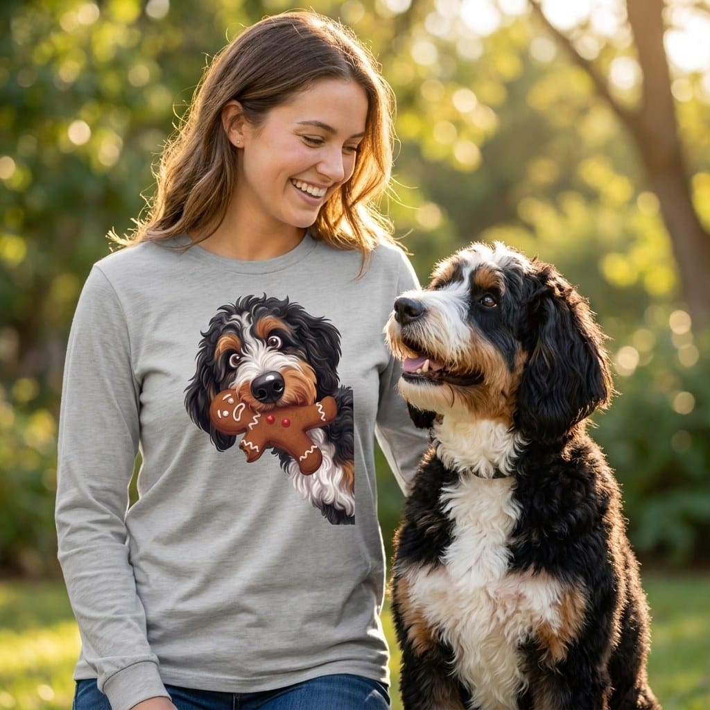 Bernedoodle Cookie Thief Long Sleeve T-Shirt in by Puppy Jo