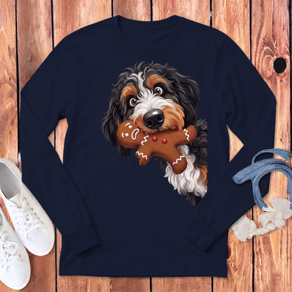 Bernedoodle Cookie Thief Long Sleeve T-Shirt in S / Navy by Puppy Jo