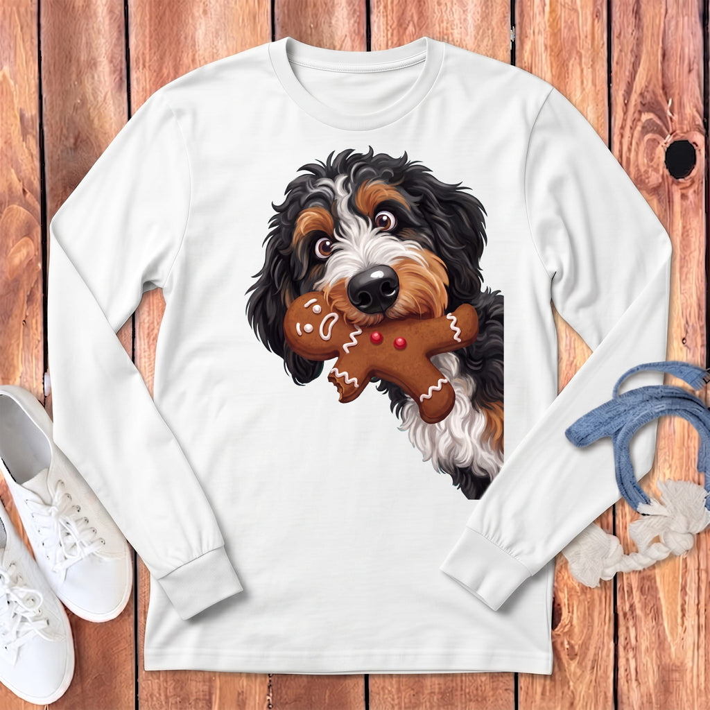 Bernedoodle Cookie Thief Long Sleeve T-Shirt in S / White by Puppy Jo