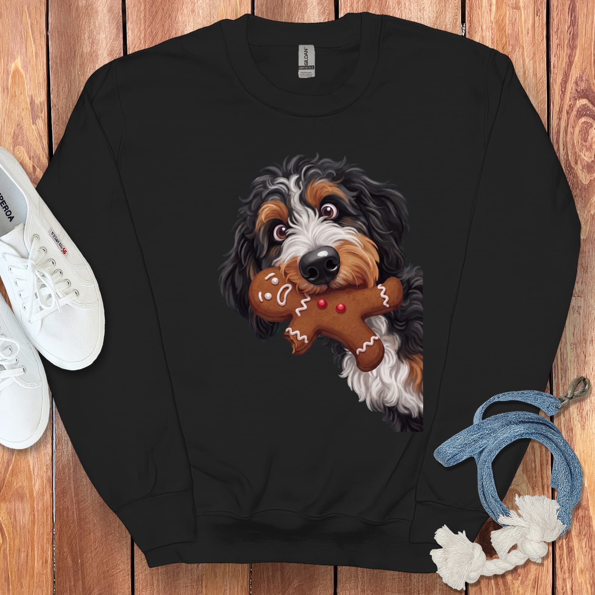 Bernedoodle Cookie Thief Sweatshirt in Black / S by Puppy Jo