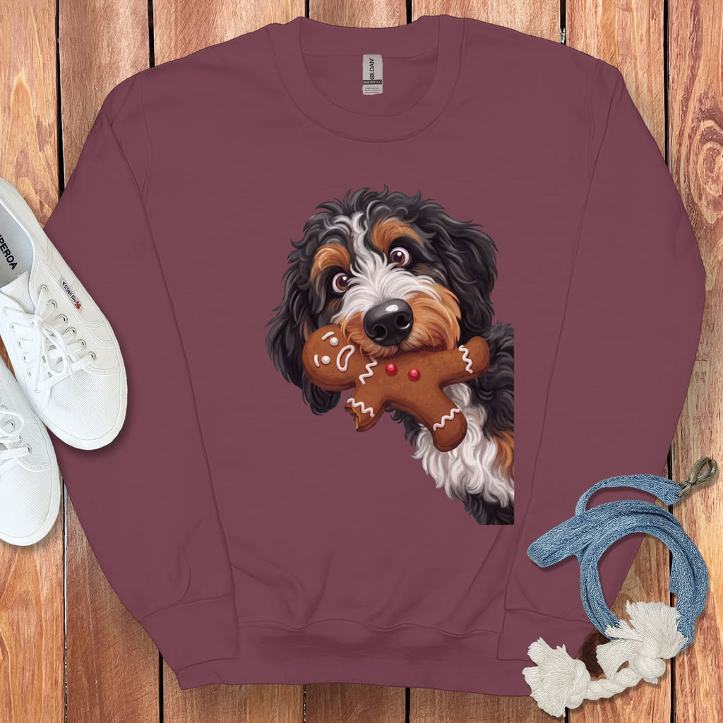 Bernedoodle Cookie Thief Sweatshirt in Maroon / S by Puppy Jo