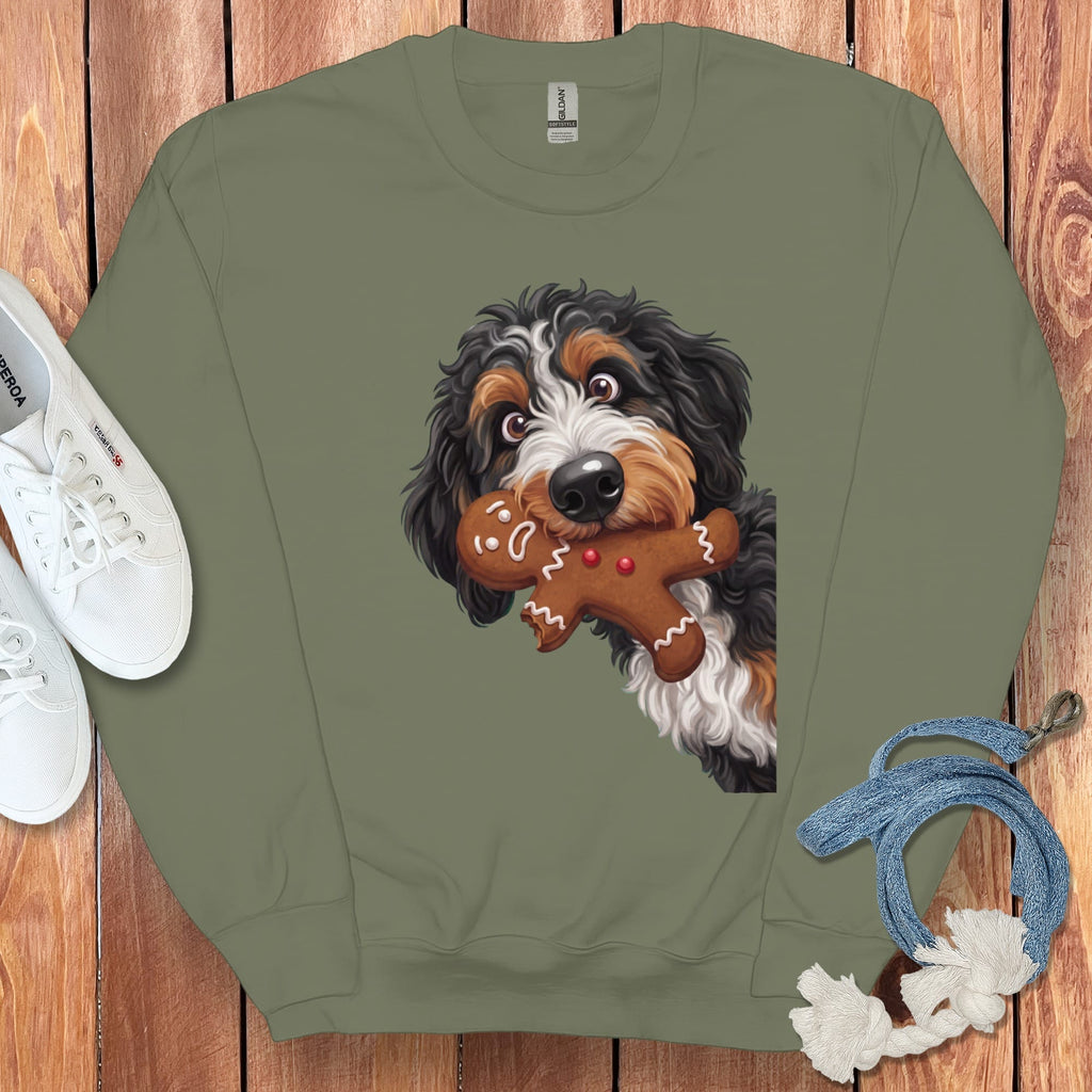 Bernedoodle Cookie Thief Sweatshirt in Military Green / S by Puppy Jo