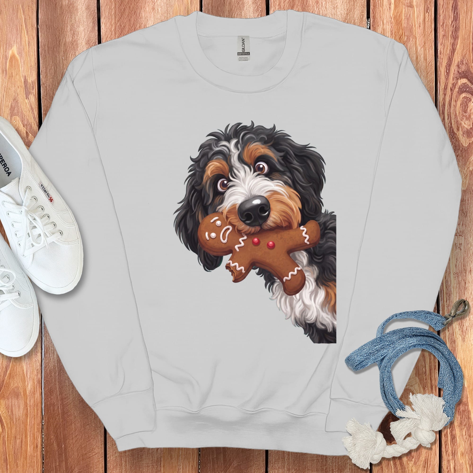 Bernedoodle Cookie Thief Sweatshirt in Sport Grey / S by Puppy Jo