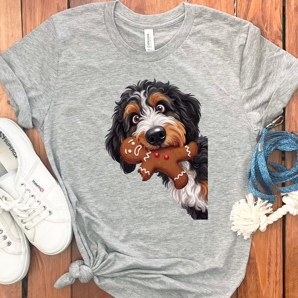 Bernedoodle Cookie Thief T-Shirt in Athletic Heather / S by Puppy Jo