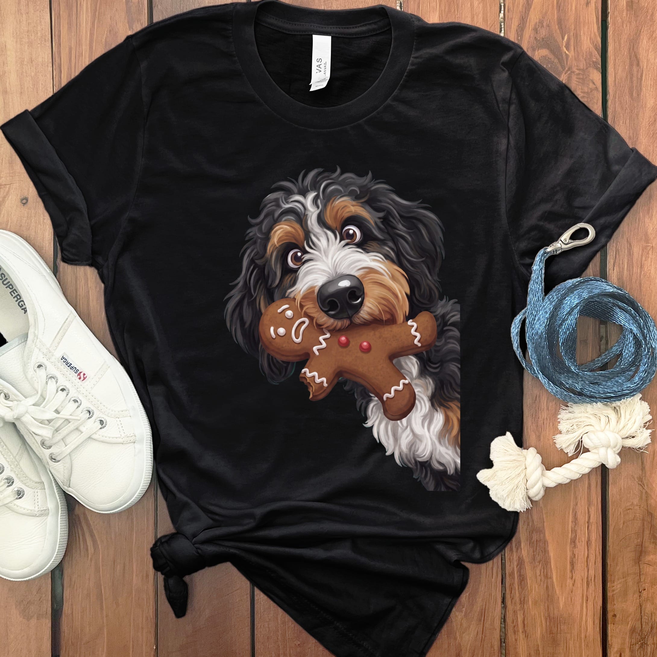 Bernedoodle Cookie Thief T-Shirt in Black / S by Puppy Jo
