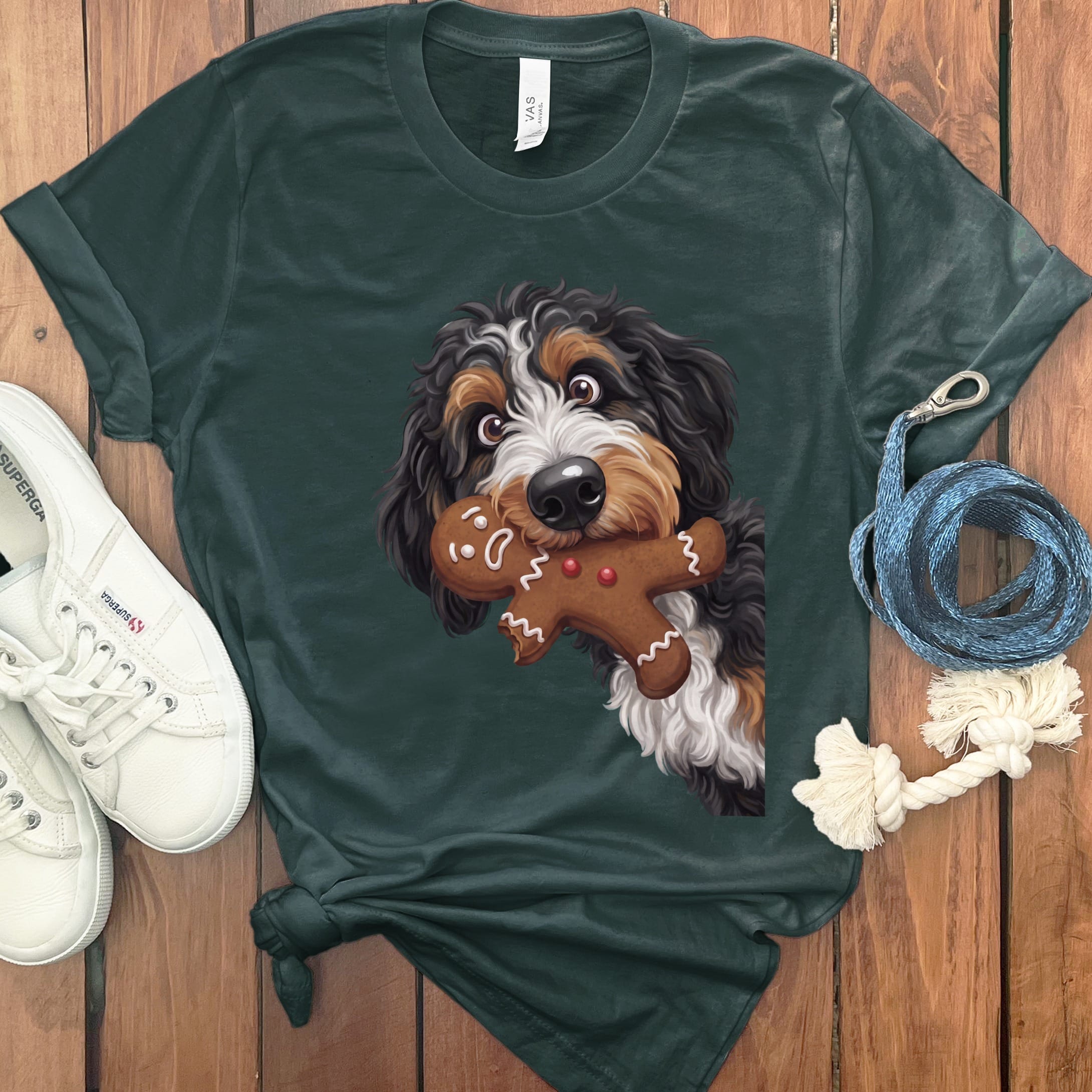 Bernedoodle Cookie Thief T-Shirt in Forest / S by Puppy Jo