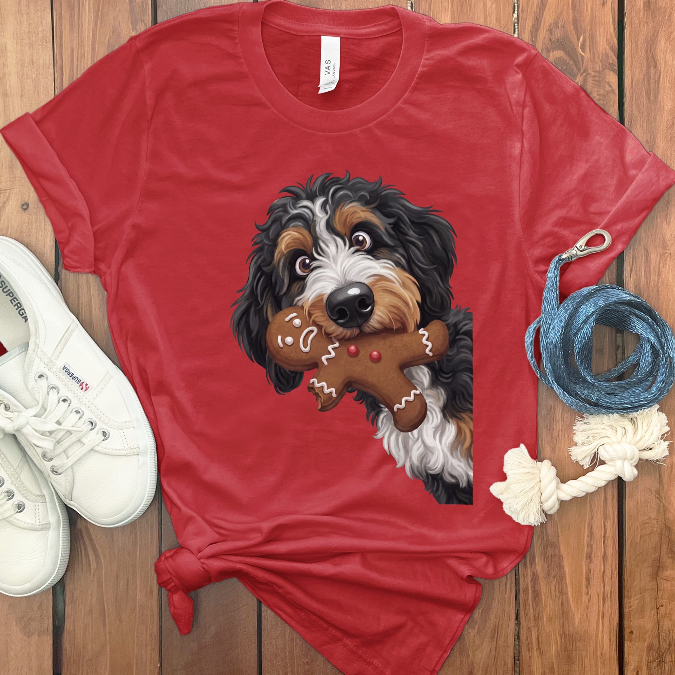 Bernedoodle Cookie Thief T-Shirt in Red / S by Puppy Jo