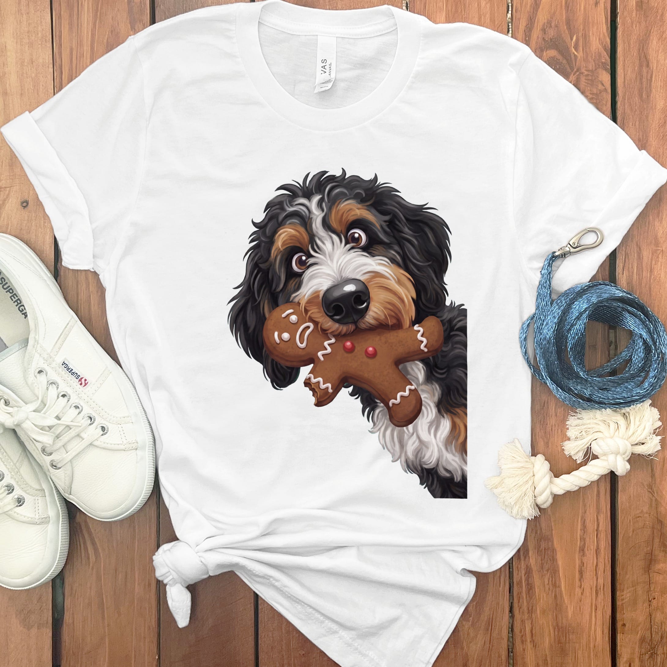 Bernedoodle Cookie Thief T-Shirt in White / S by Puppy Jo