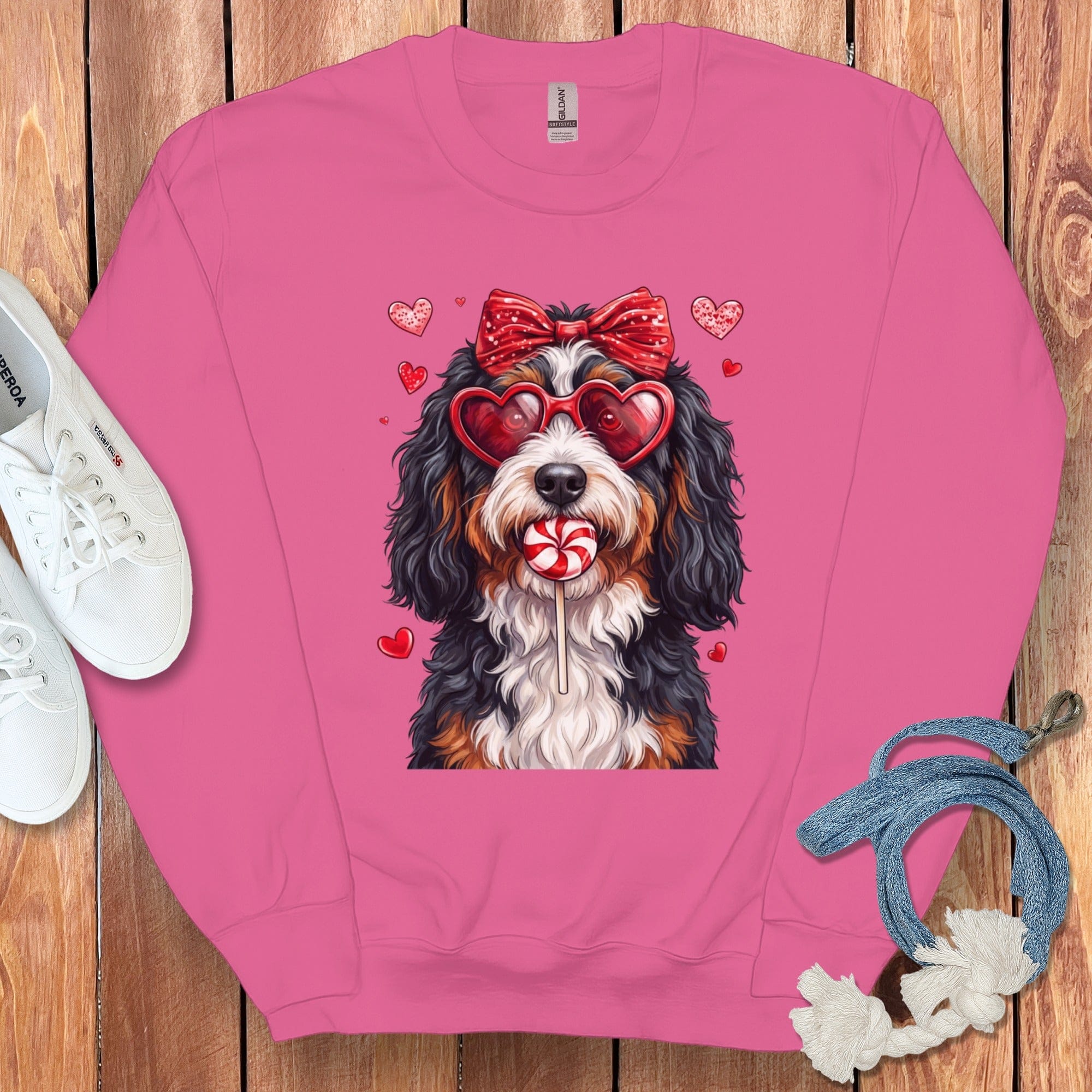 Bernedoodle Coquette Sweatshirt in Heliconia / S by Puppy Jo