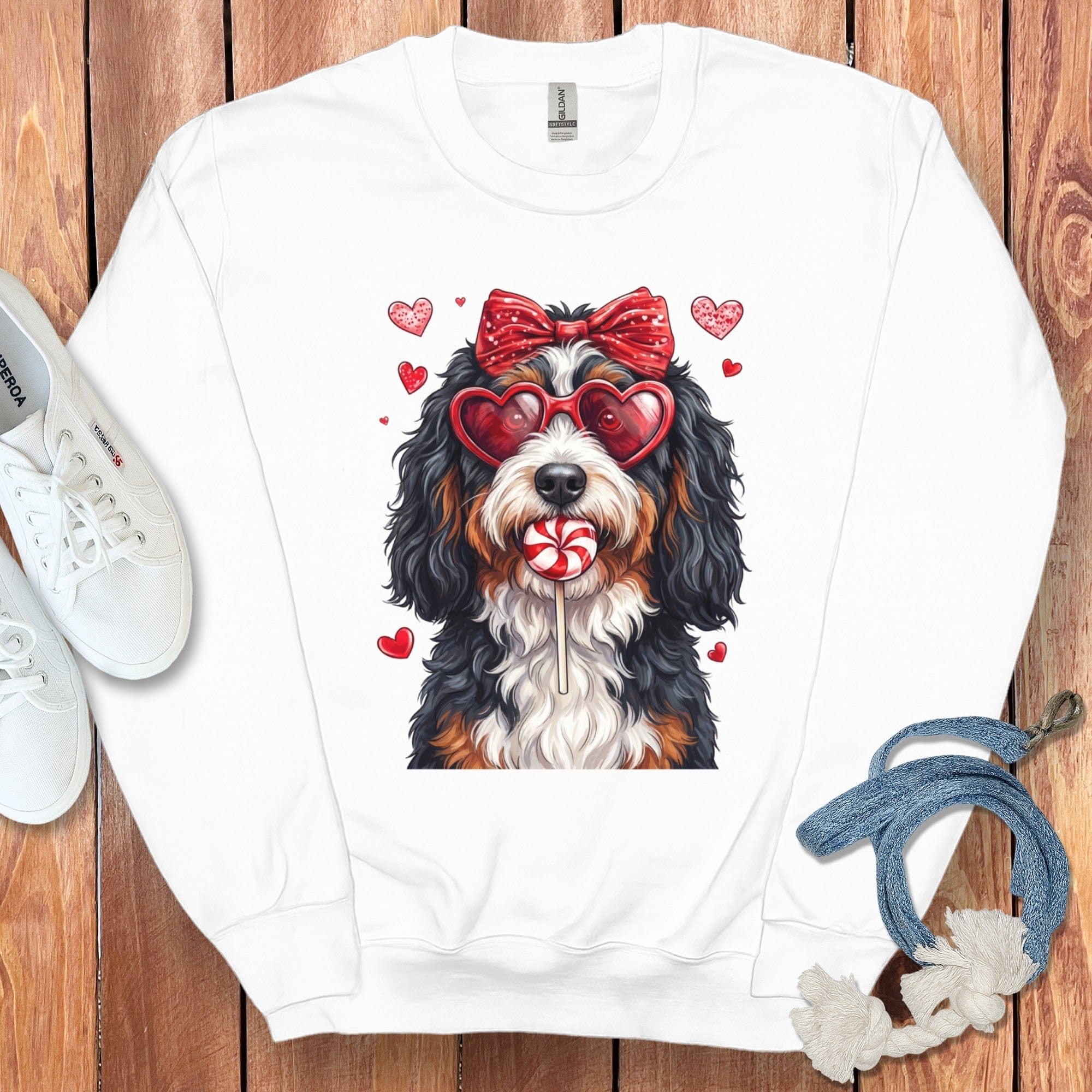 Bernedoodle Coquette Sweatshirt in White / S by Puppy Jo