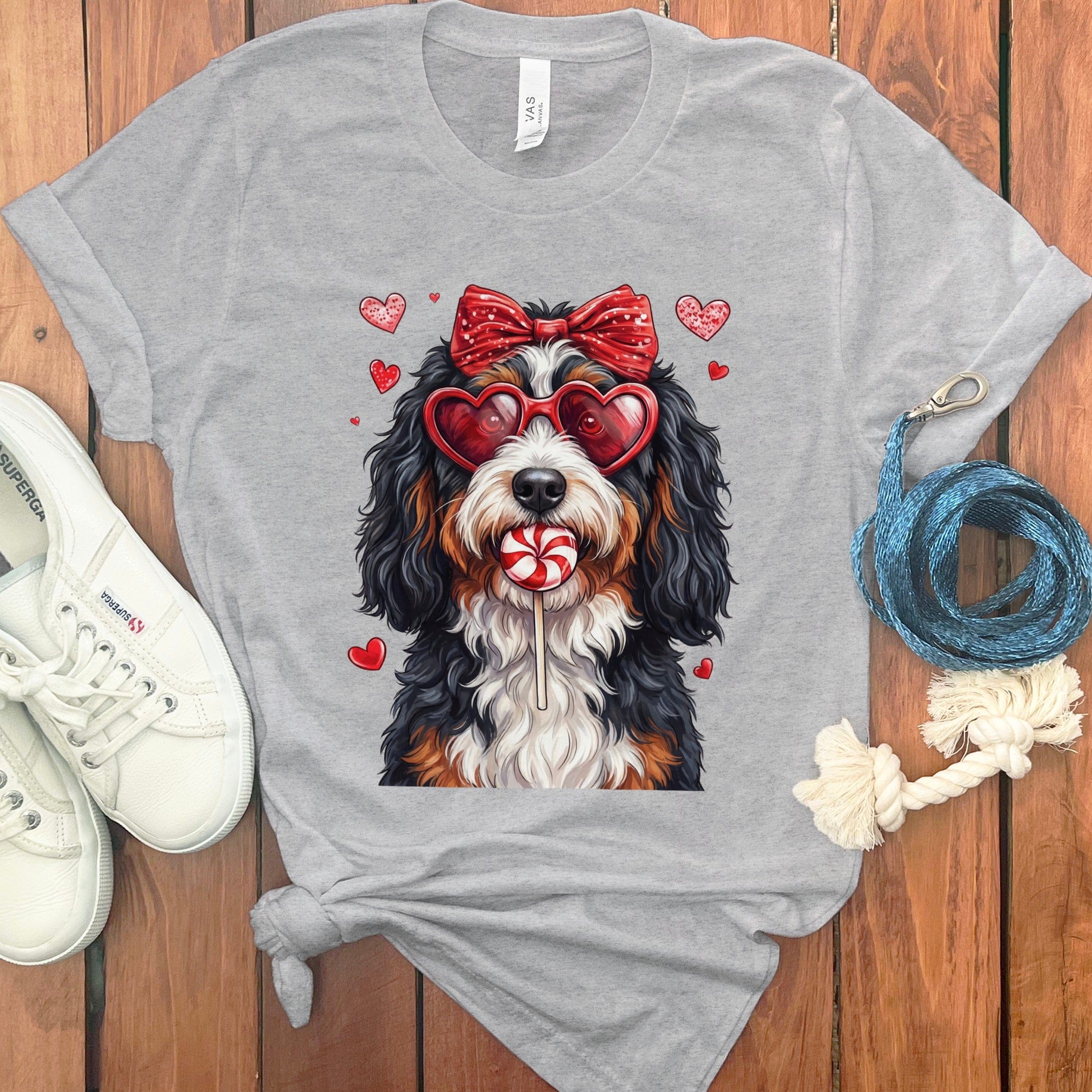 Bernedoodle Coquette T-Shirt in Athletic Heather / S by Puppy Jo