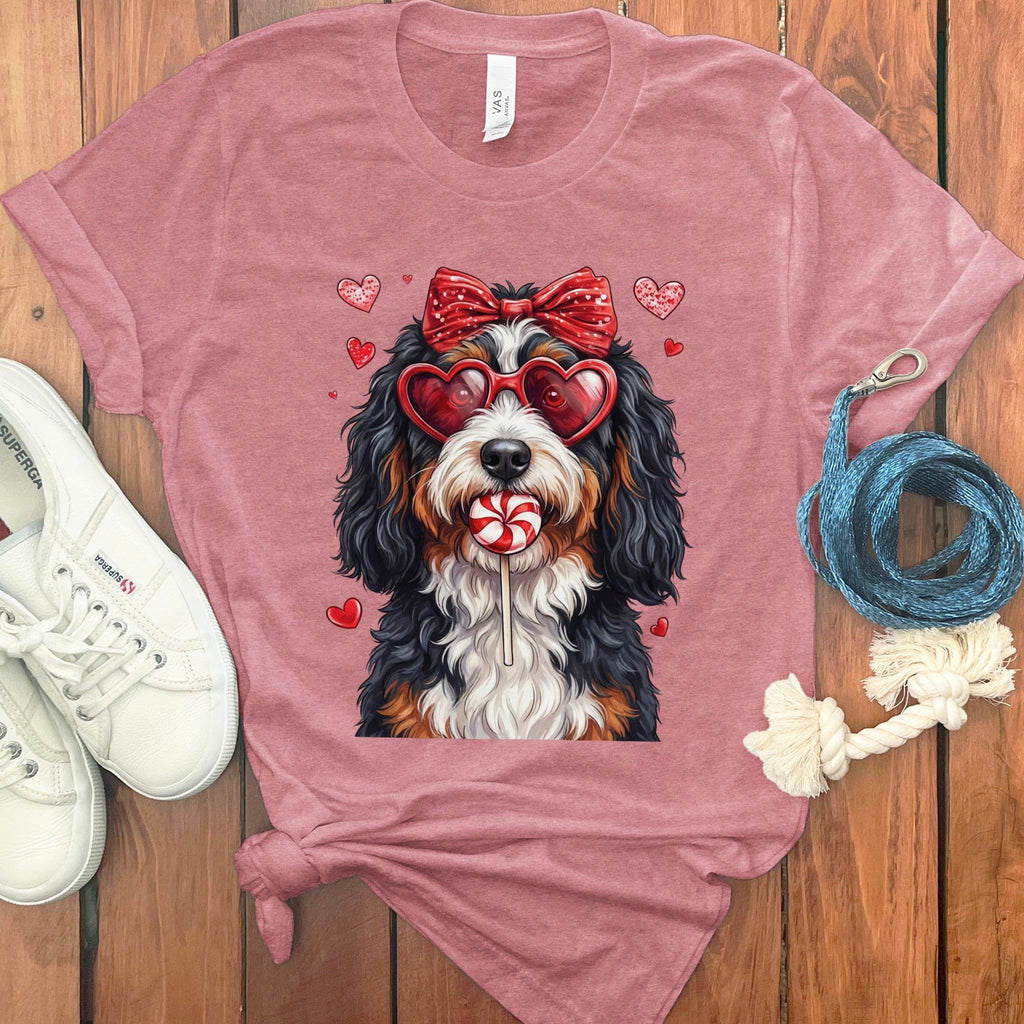 Bernedoodle Coquette T-Shirt in Heather Mauve / S by Puppy Jo
