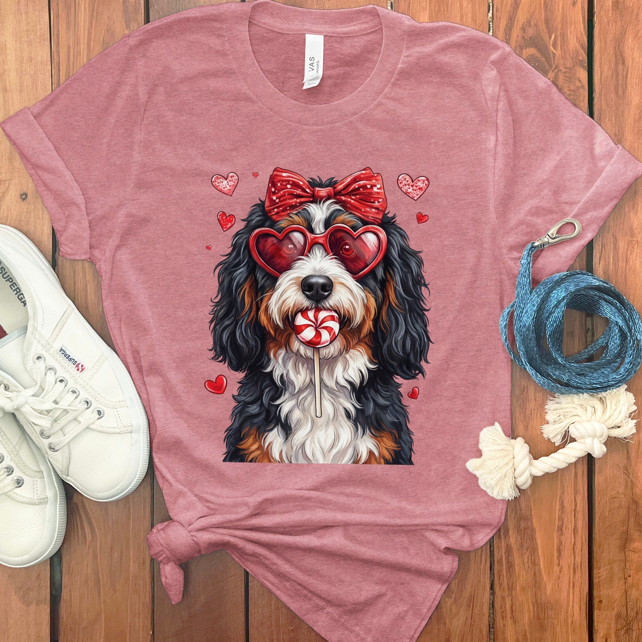 Bernedoodle Coquette T-Shirt in Heather Mauve / S by Puppy Jo