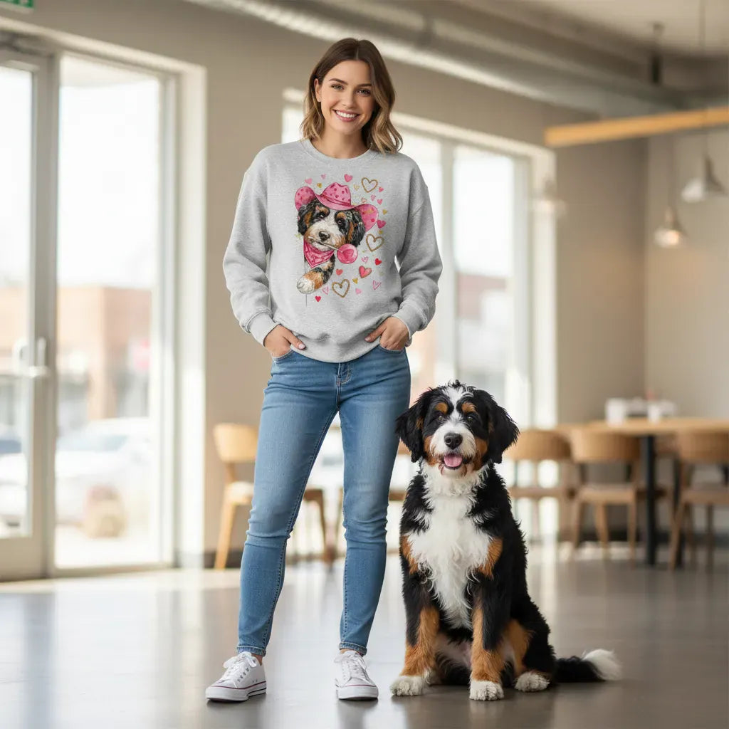 Bernedoodle Cowboy Valentine Sweatshirt in by Puppy Jo