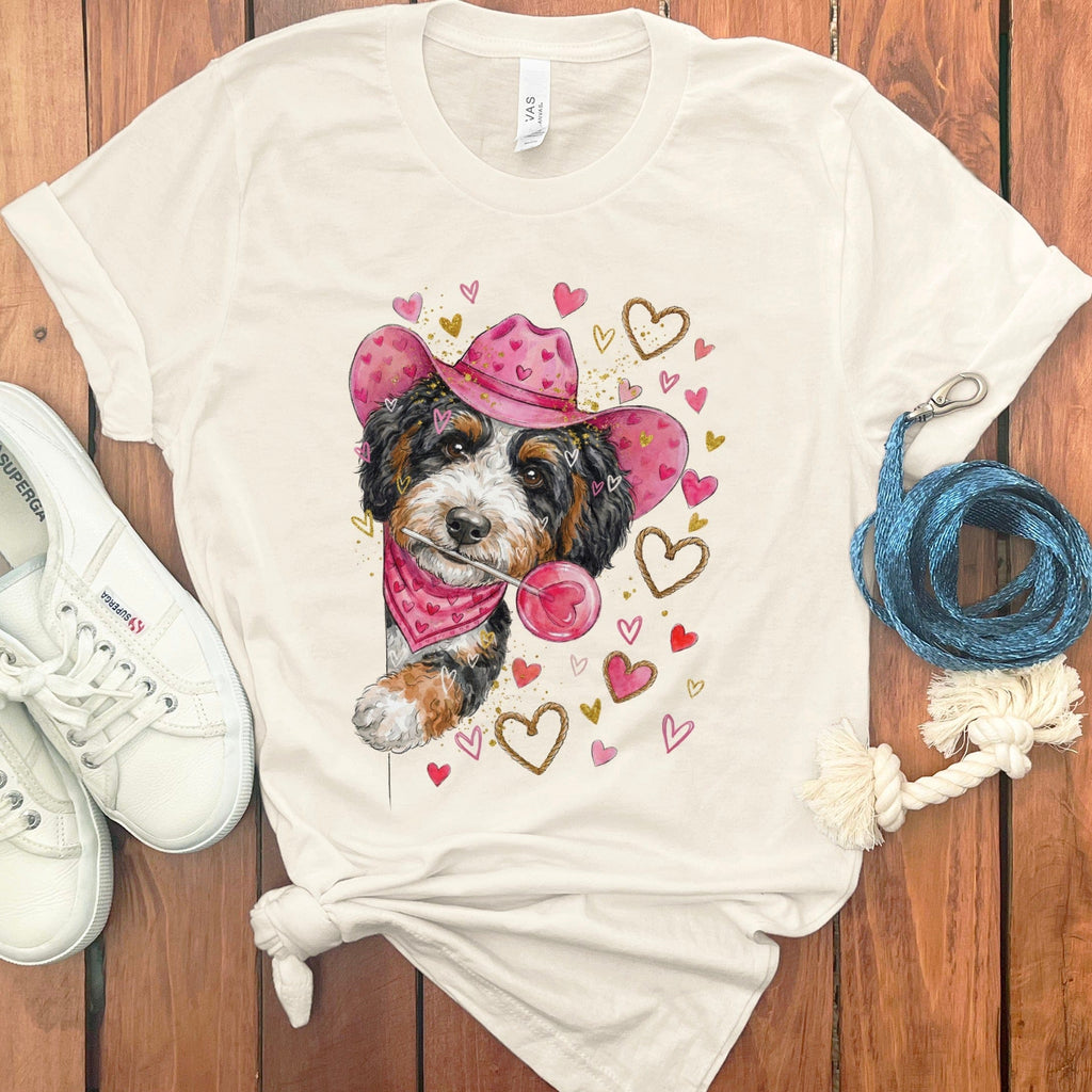 Bernedoodle Cowboy Valentine T-Shirt in Natural / S by Puppy Jo