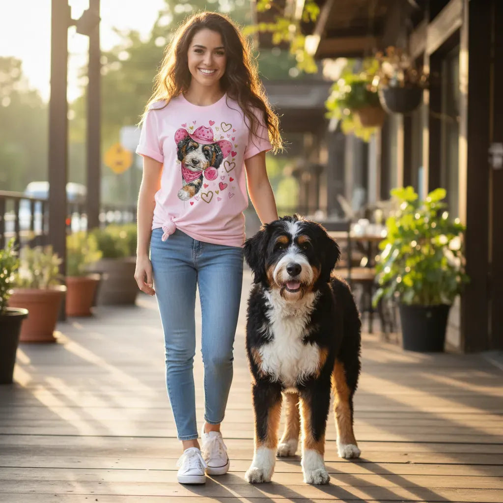 Bernedoodle Cowboy Valentine T-Shirt in by Puppy Jo