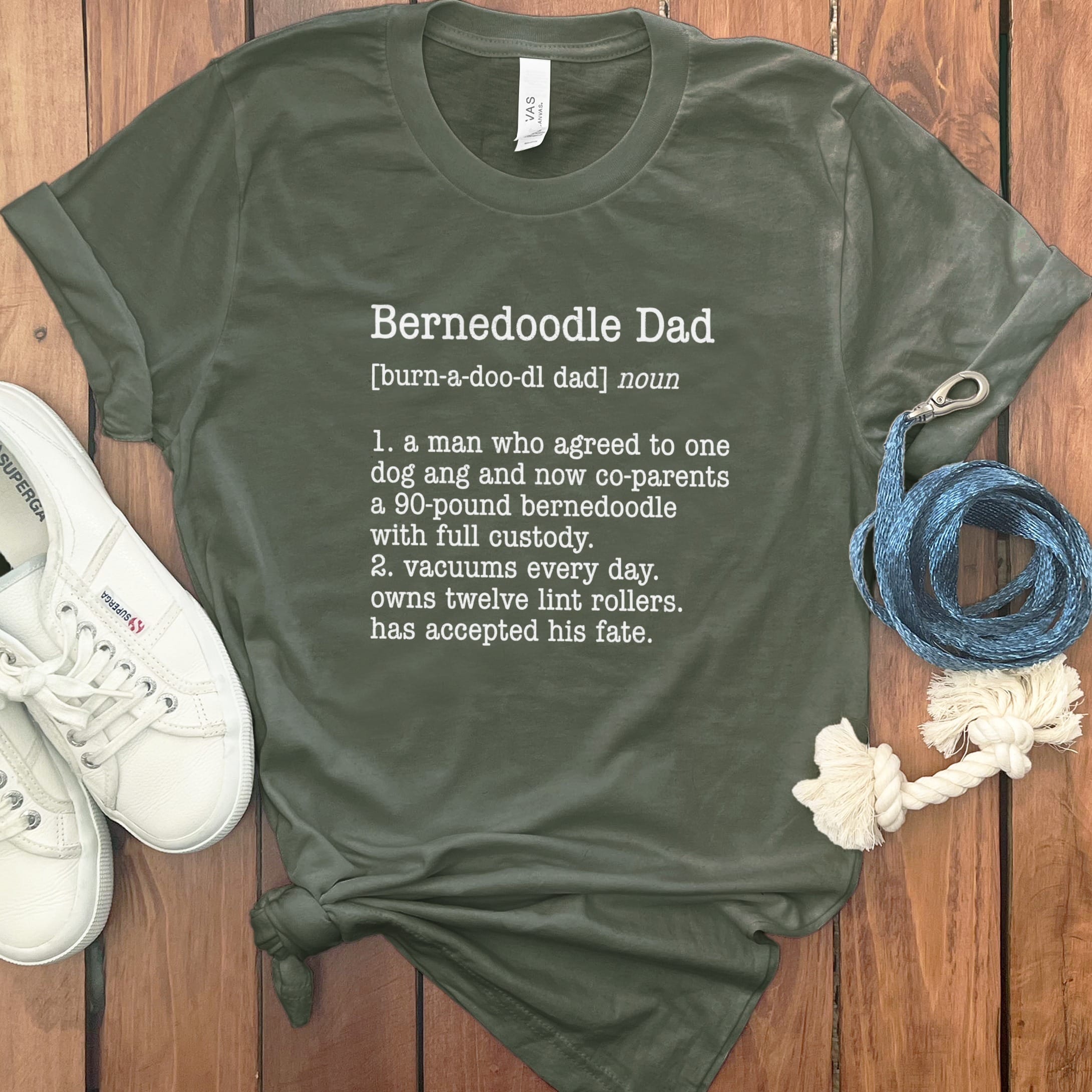 Bernedoodle Dad Dictionary T-Shirt in Military Green / S by Puppy Jo