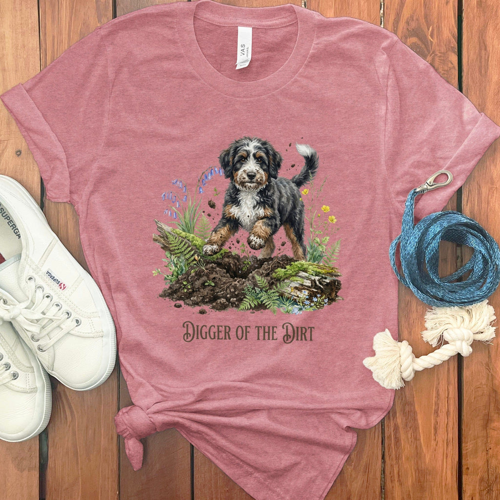 Bernedoodle Dirt T-Shirt in Heather Mauve / S by Puppy Jo