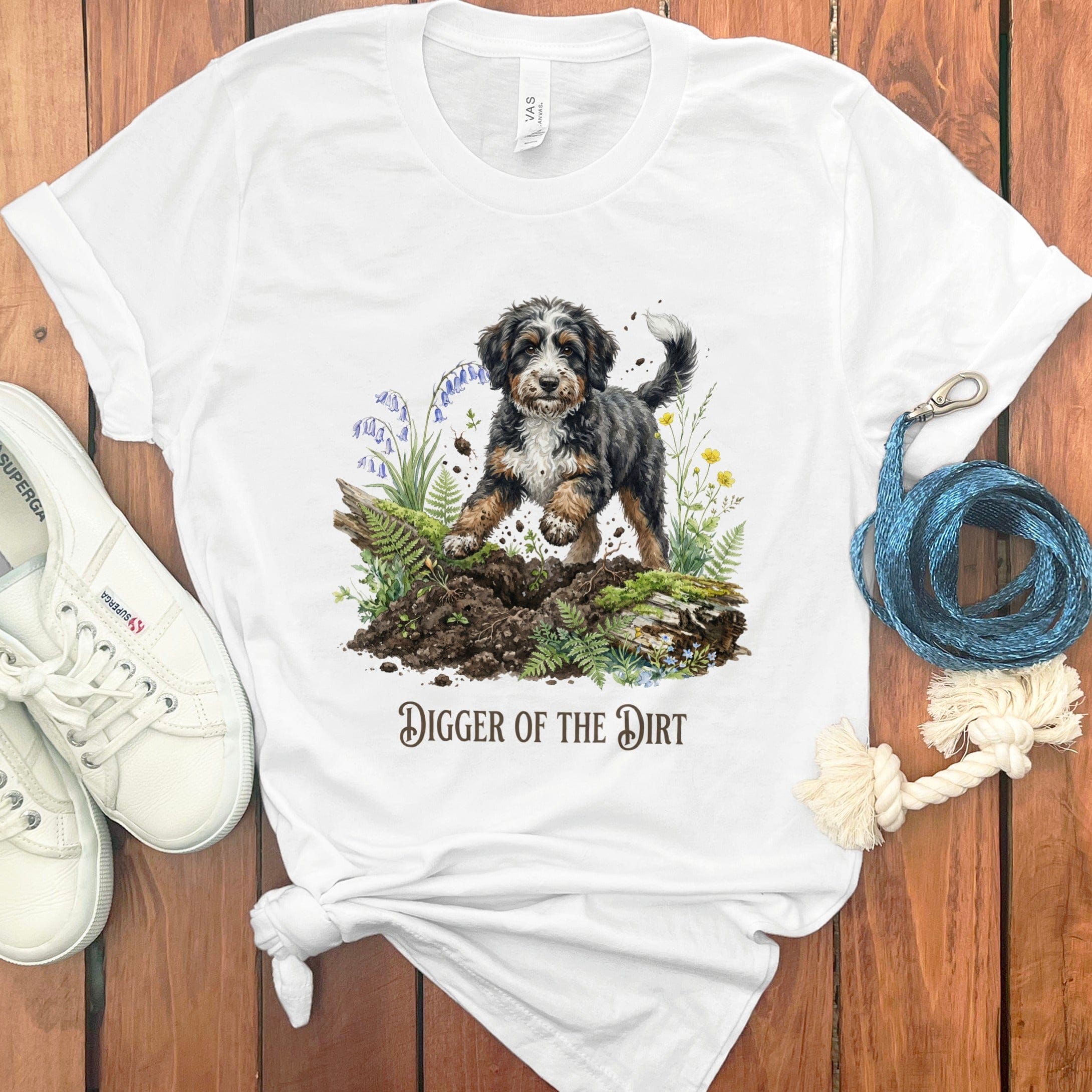 Bernedoodle Dirt T-Shirt in White / S by Puppy Jo