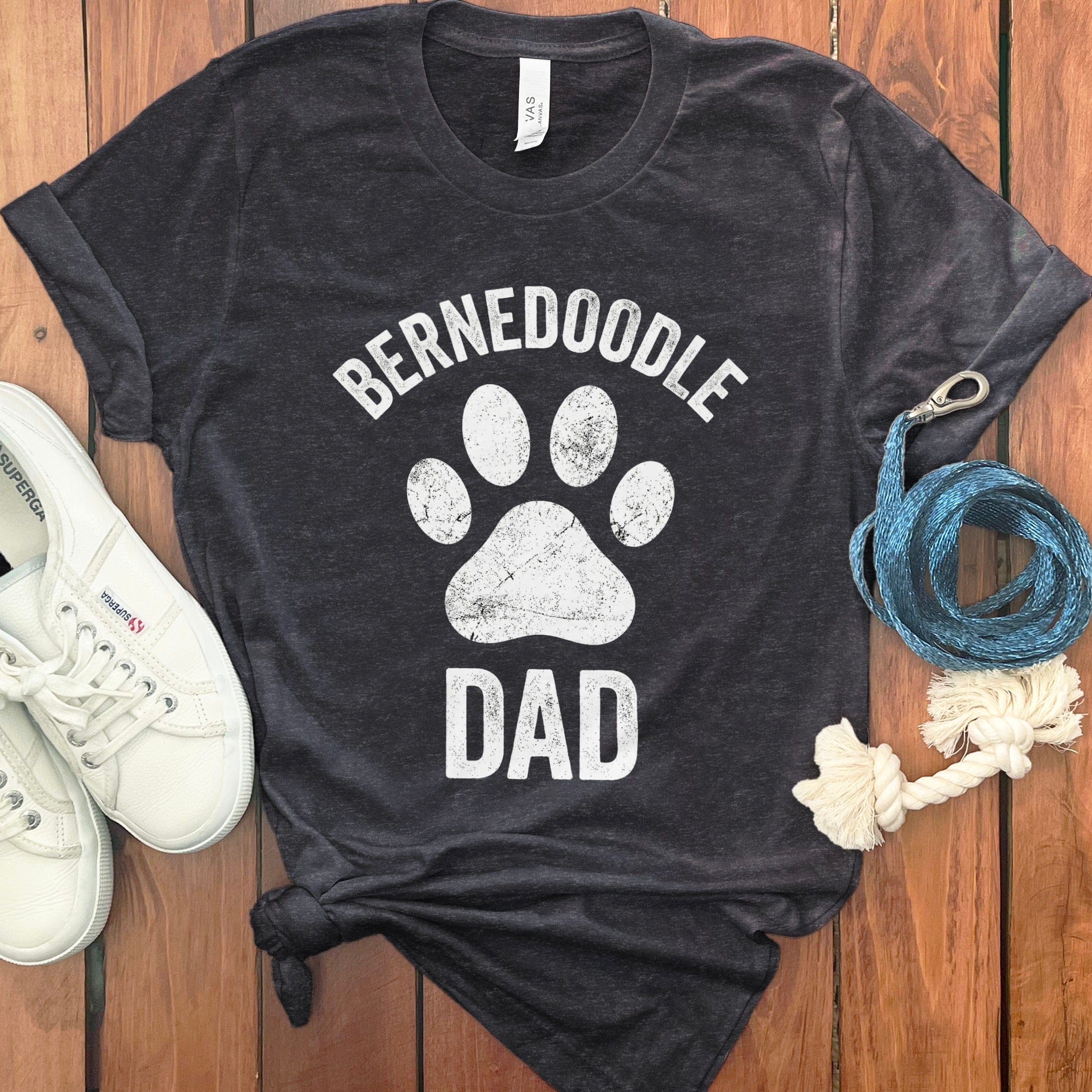 Bernedoodle Dog Dad Paw T-Shirt in Dark Grey Heather / S by Puppy Jo