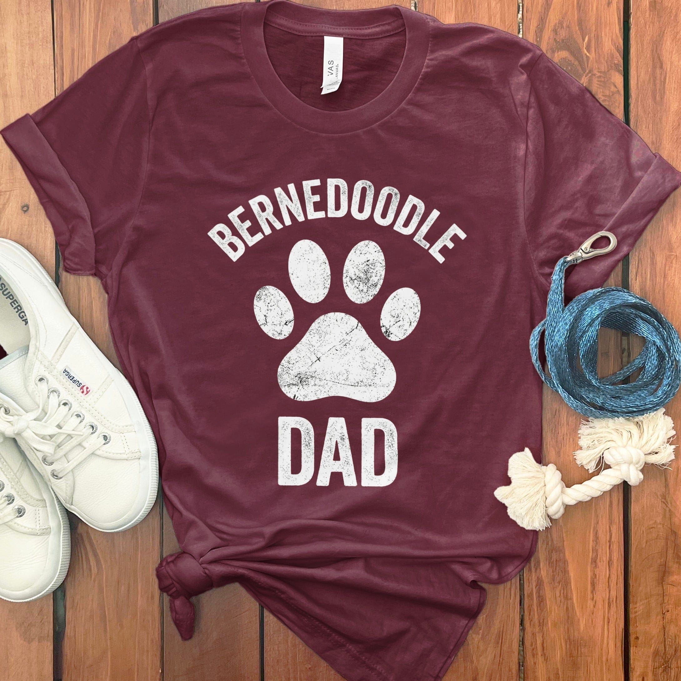Bernedoodle Dog Dad Paw T-Shirt in Maroon / S by Puppy Jo