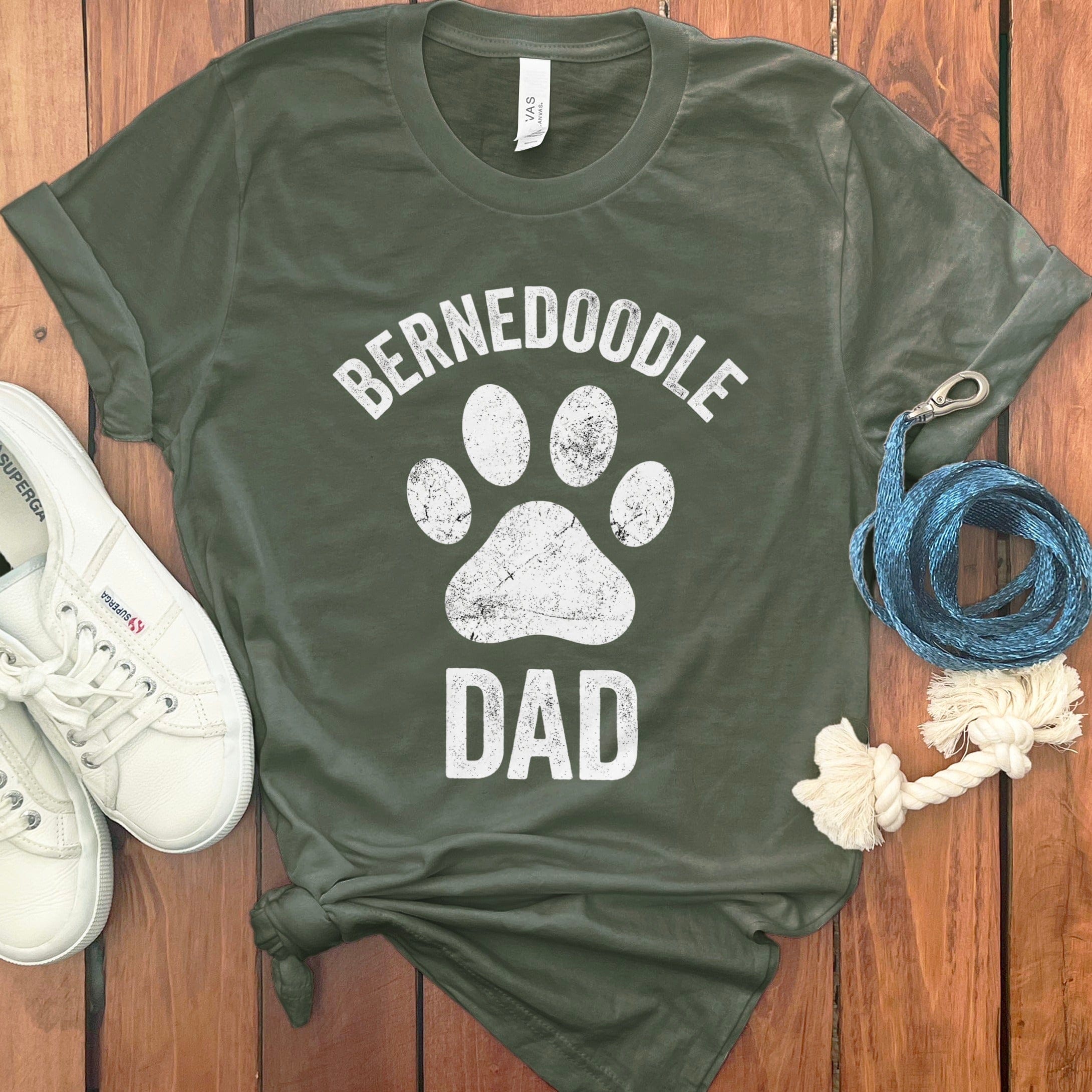 Bernedoodle Dog Dad Paw T-Shirt in Military Green / S by Puppy Jo
