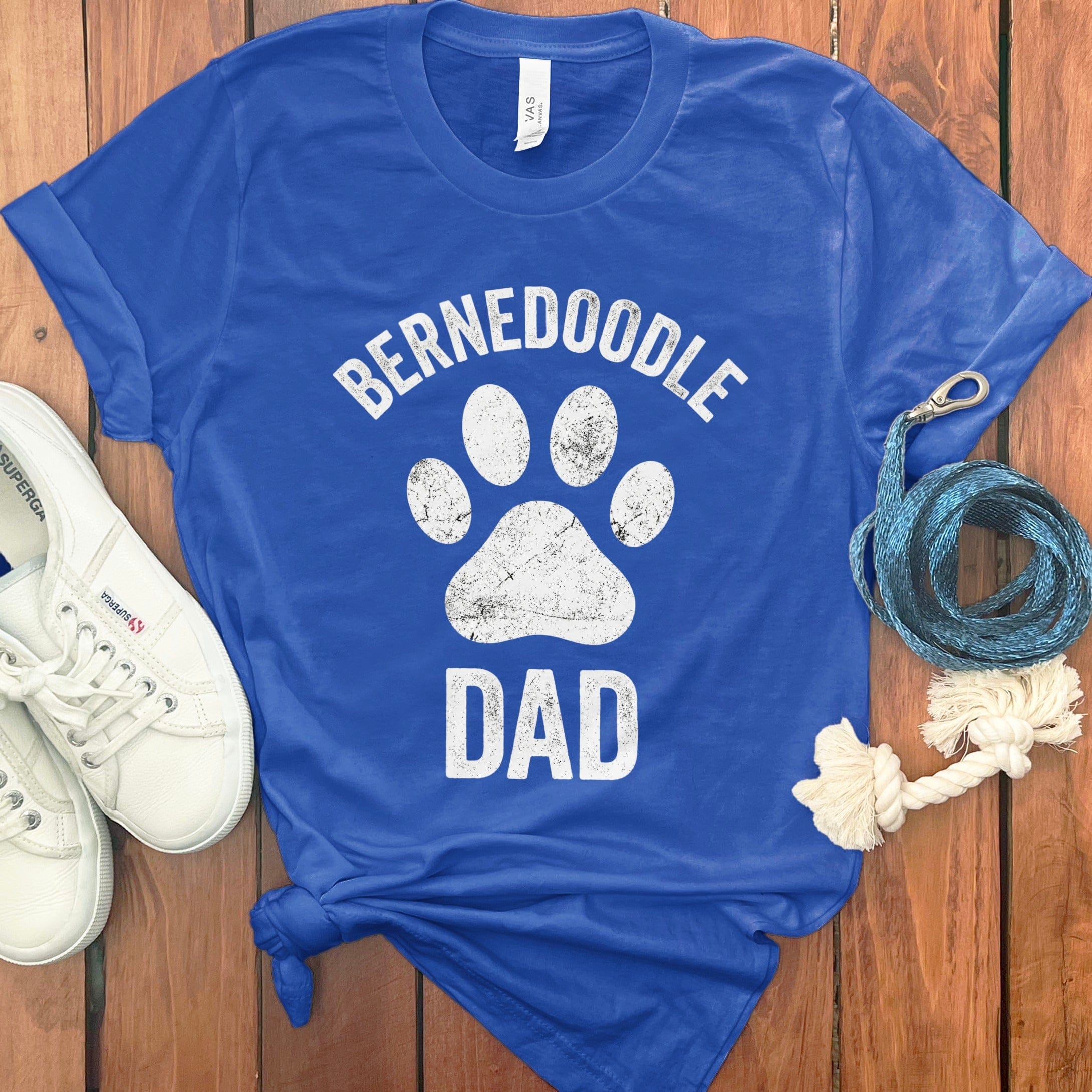 Bernedoodle Dog Dad Paw T-Shirt in True Royal / S by Puppy Jo