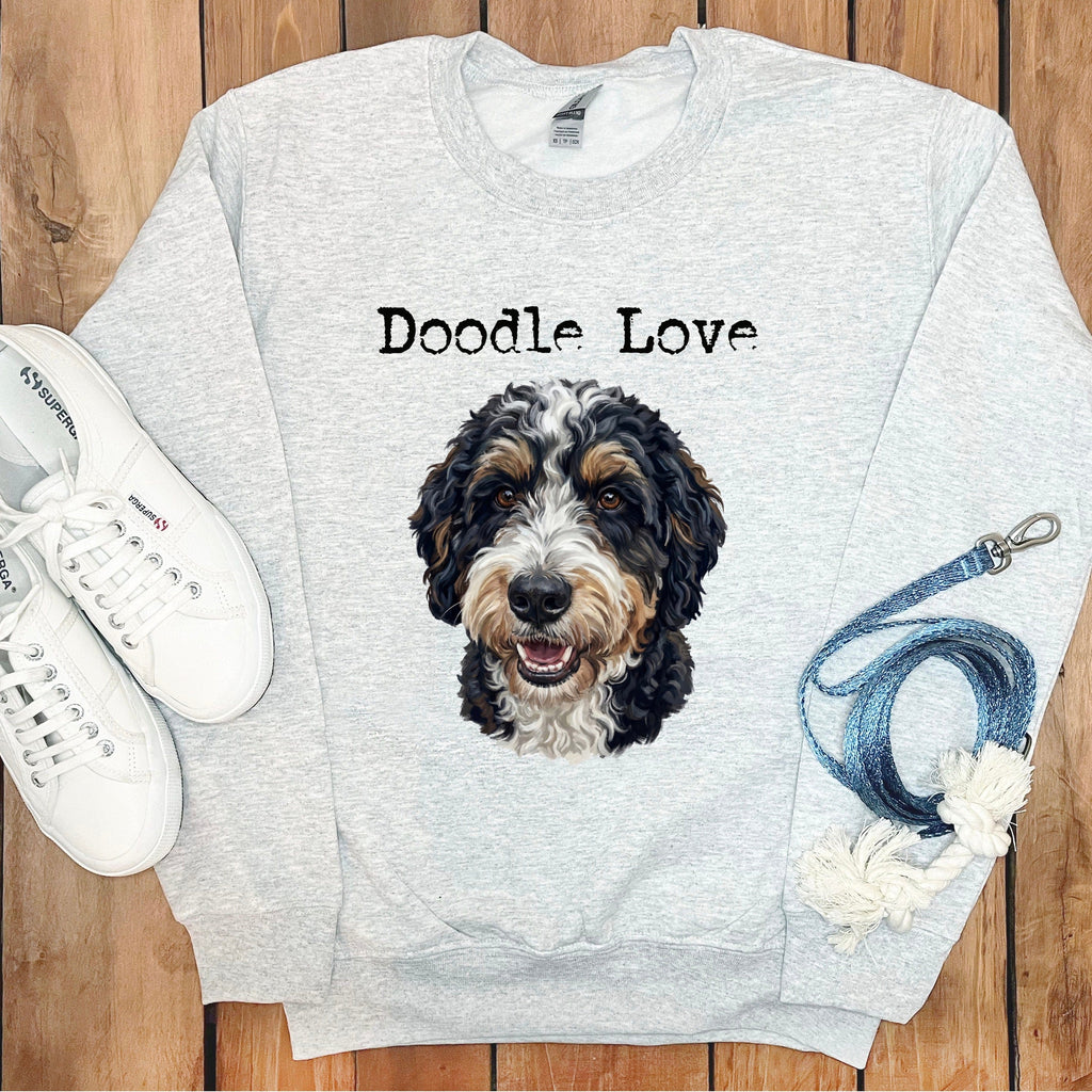 Bernedoodle Doodle Love Sweatshirt in Ash / S by Puppy Jo