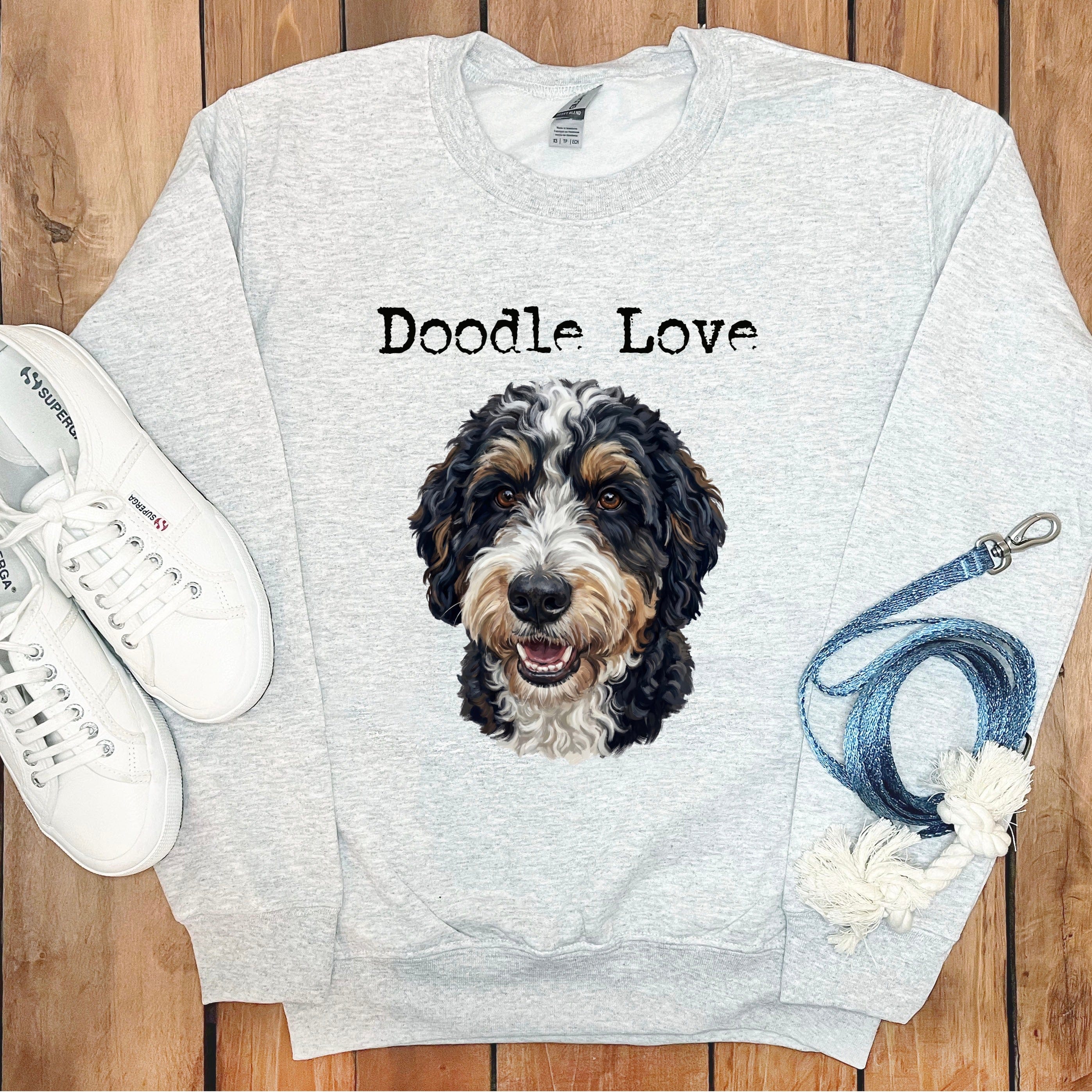 Bernedoodle Doodle Love Sweatshirt in Ash / S by Puppy Jo