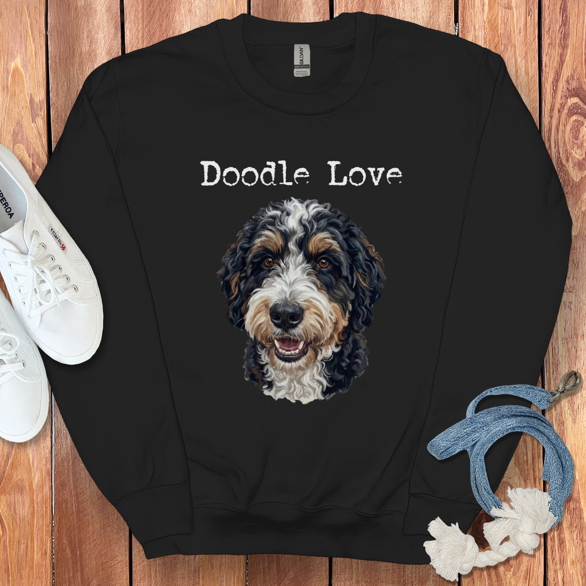 Bernedoodle Doodle Love Sweatshirt in Black / S by Puppy Jo