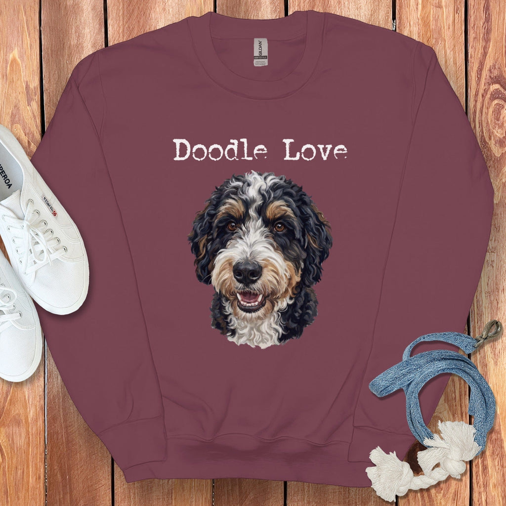 Bernedoodle Doodle Love Sweatshirt in Maroon / S by Puppy Jo