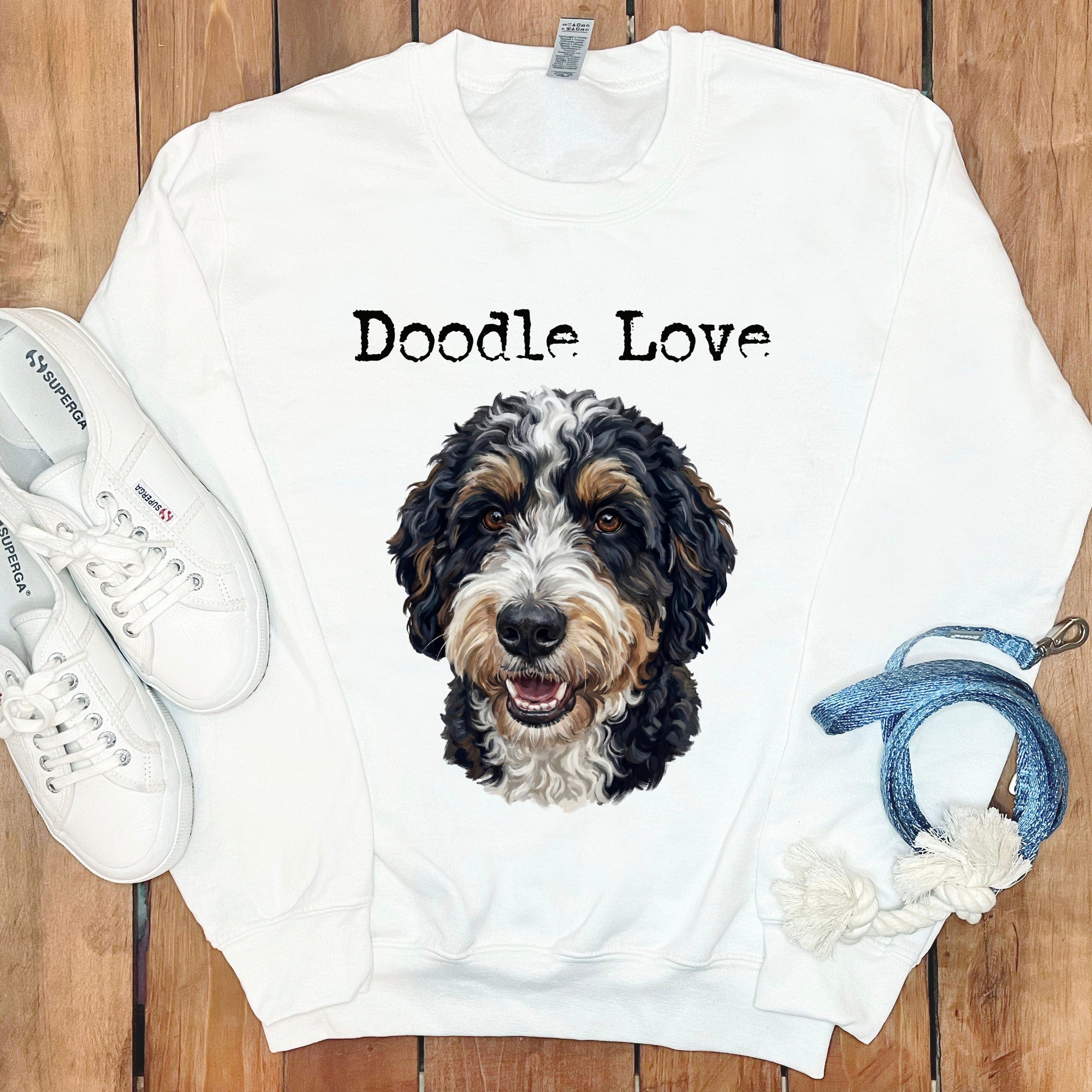 Bernedoodle Doodle Love Sweatshirt in White / S by Puppy Jo