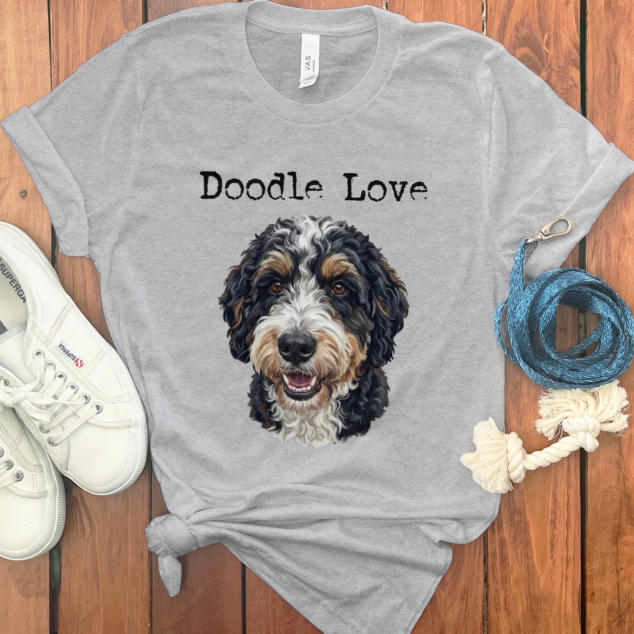 Bernedoodle Doodle Love T-Shirt in Athletic Heather / S by Puppy Jo