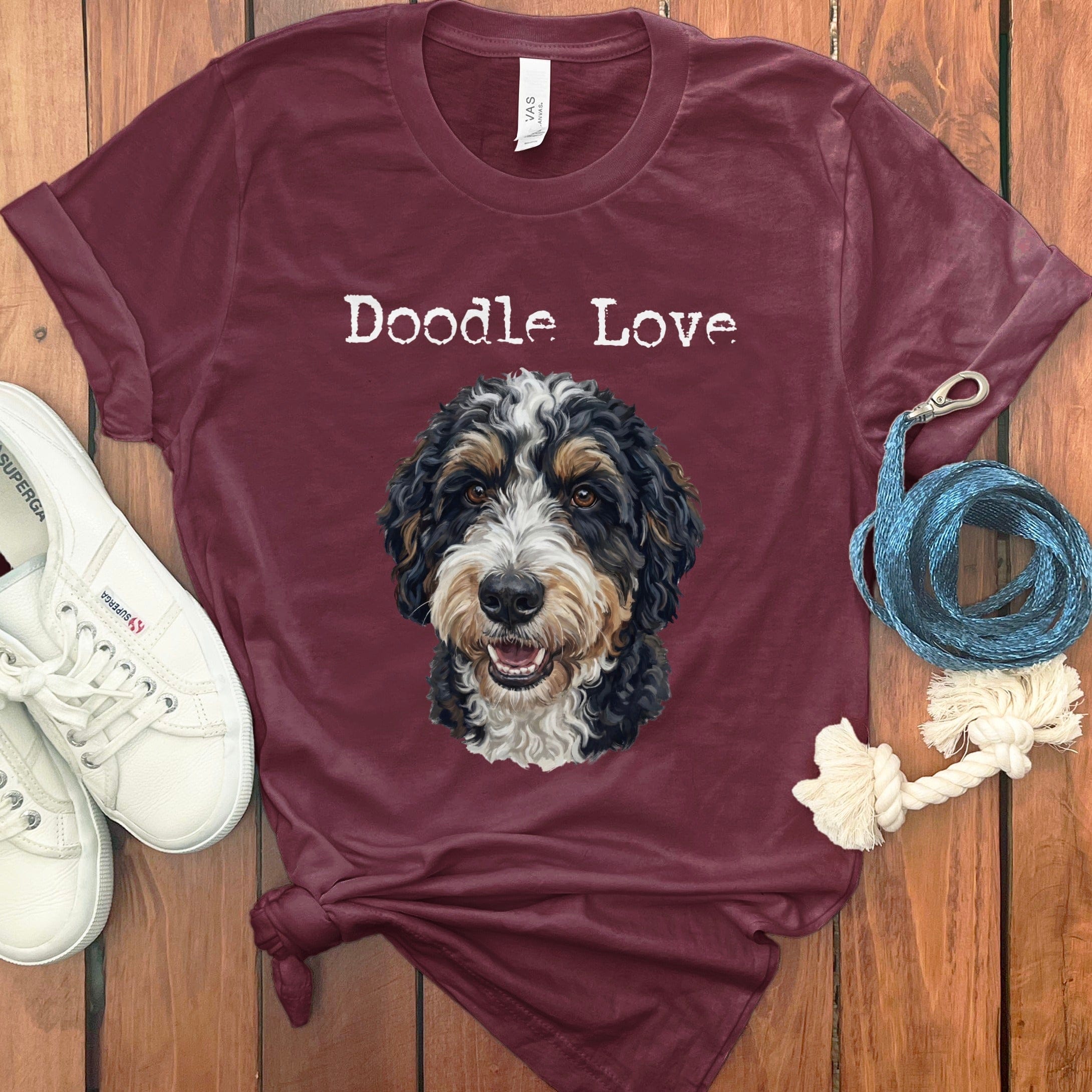 Bernedoodle Doodle Love T-Shirt in Maroon / S by Puppy Jo