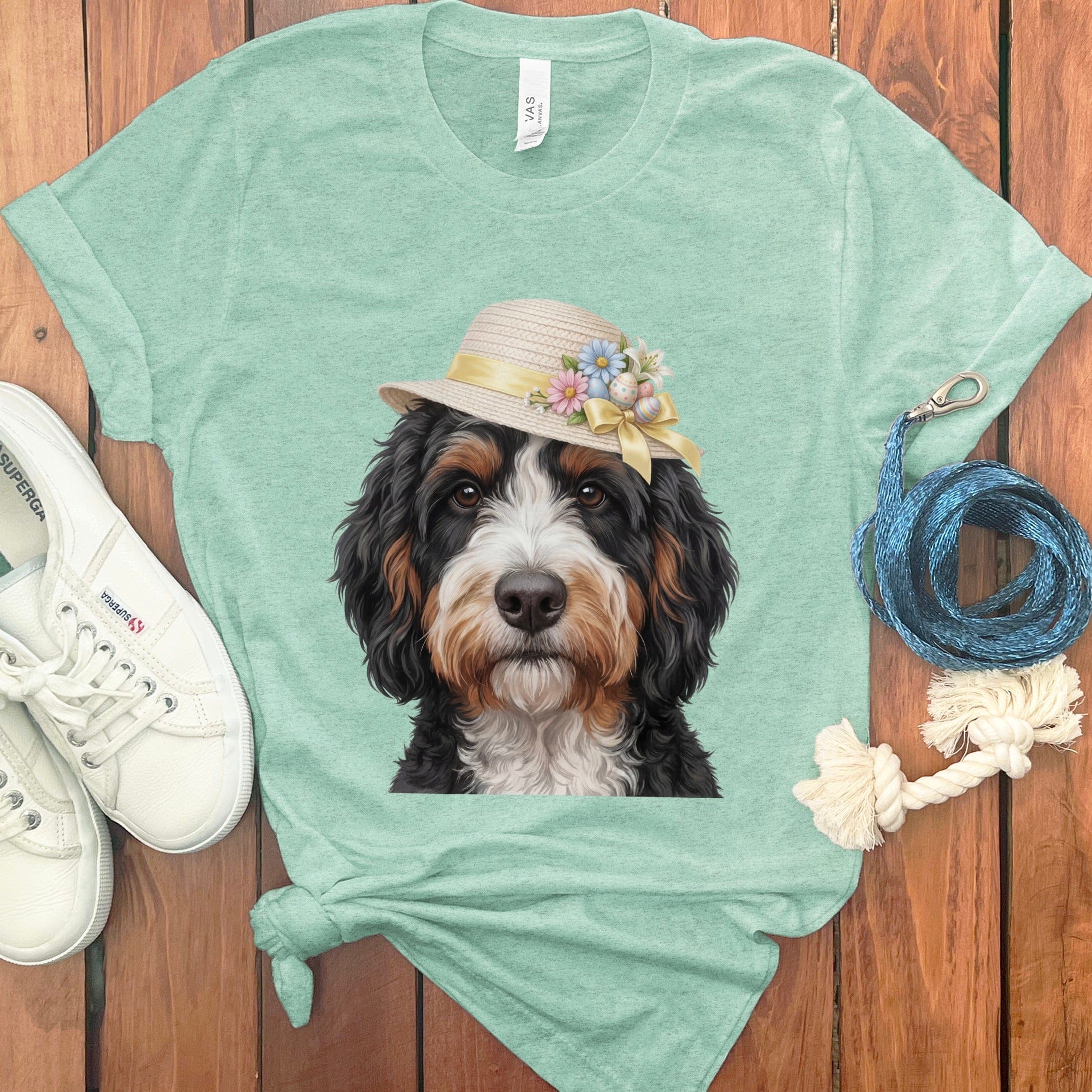 Bernedoodle Easter T-Shirt in Heather Mint / M by Puppy Jo