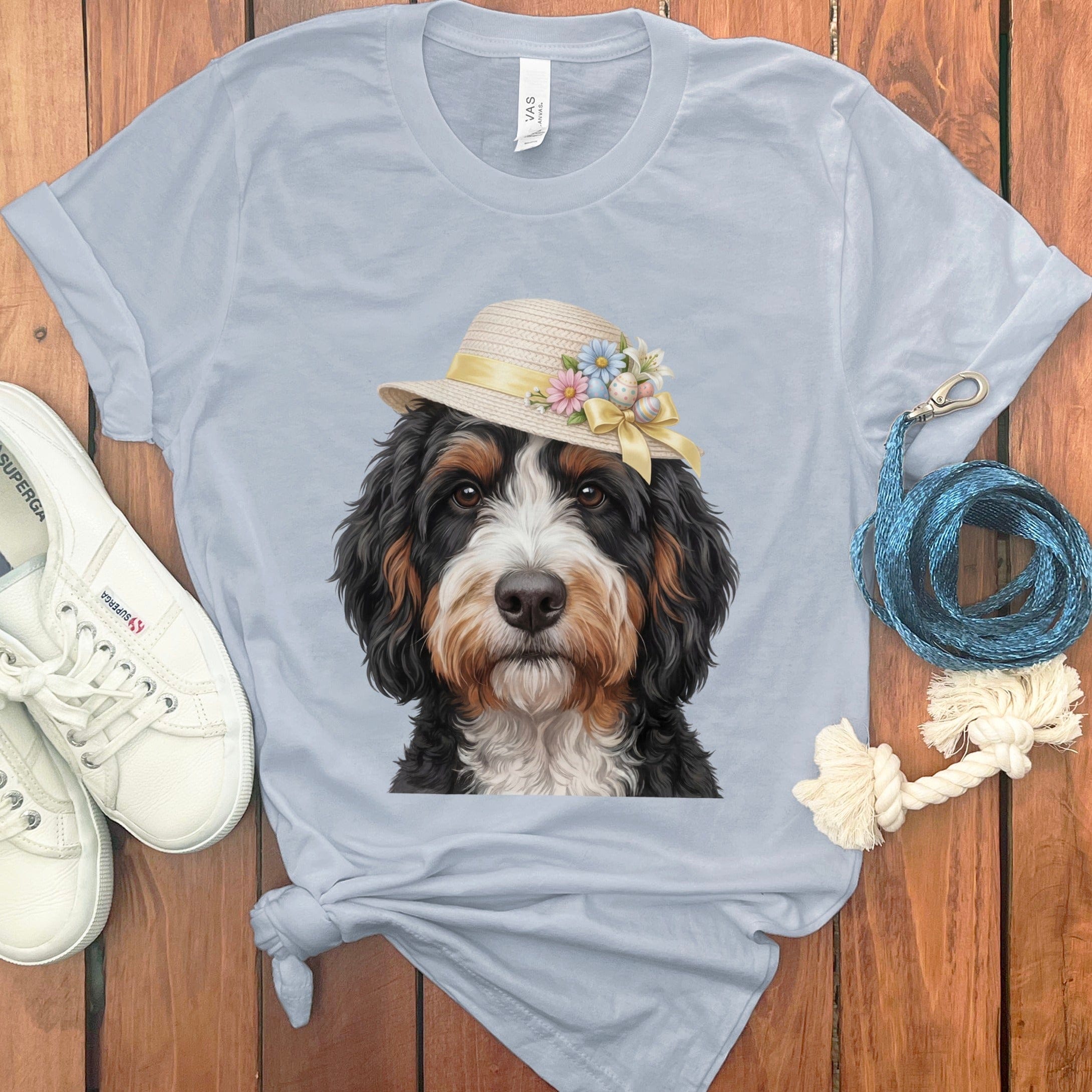 Bernedoodle Easter T-Shirt in Light Blue / M by Puppy Jo
