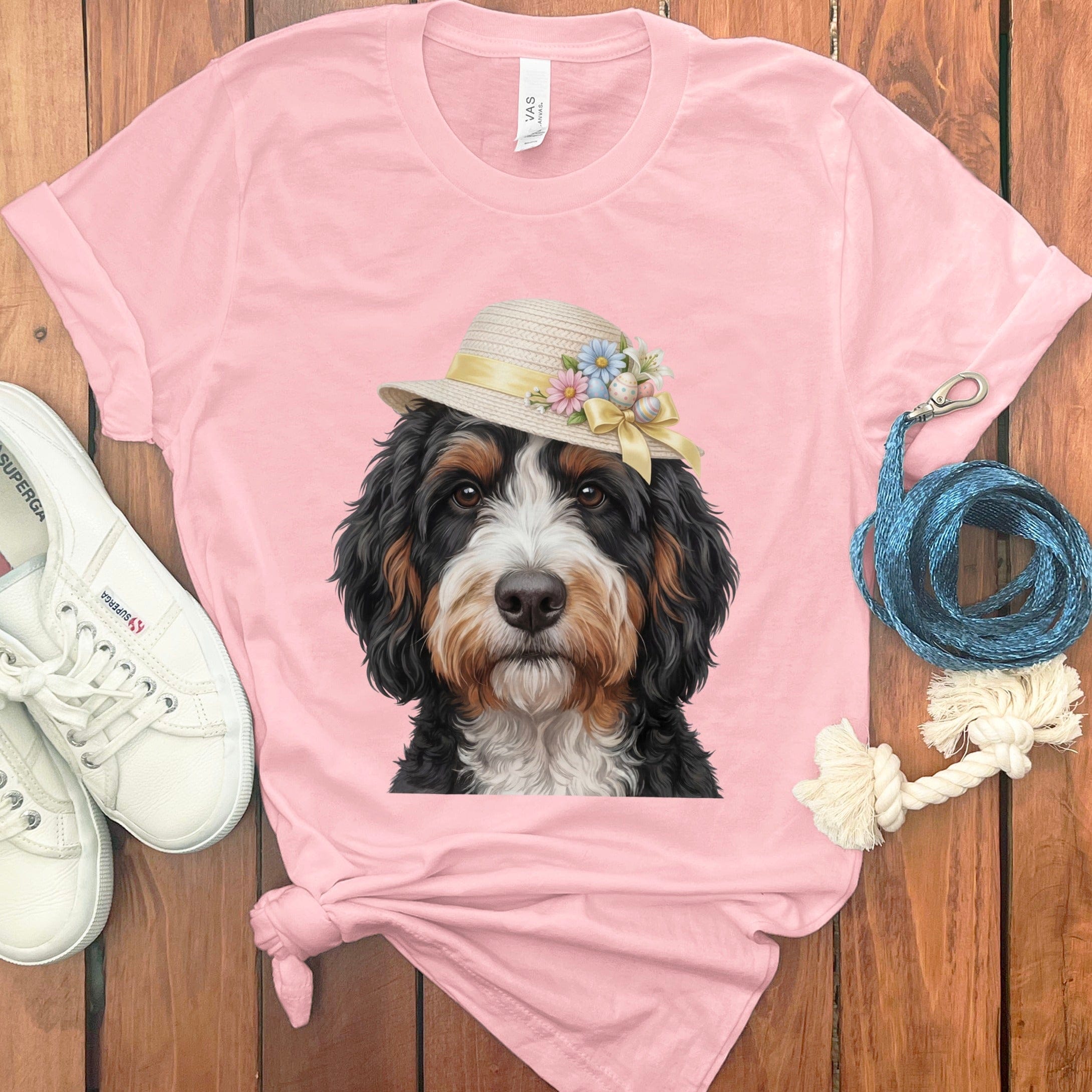 Bernedoodle Easter T-Shirt in Pink / M by Puppy Jo