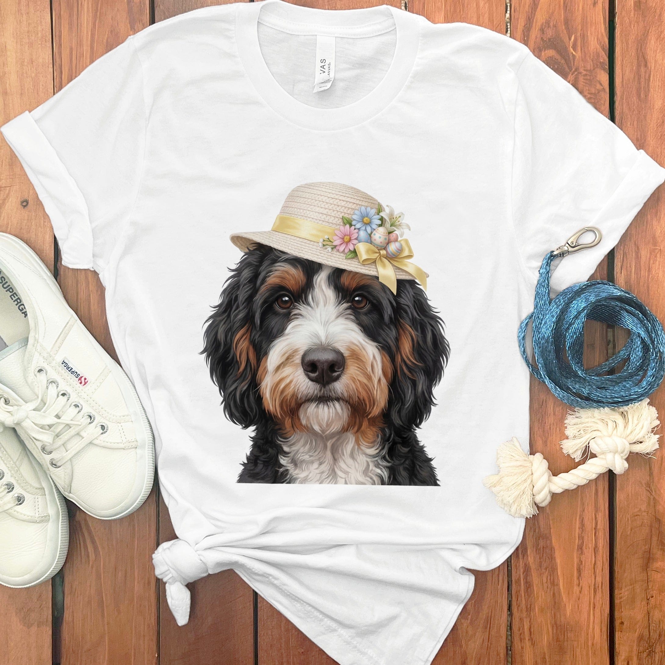 Bernedoodle Easter T-Shirt in White / M by Puppy Jo