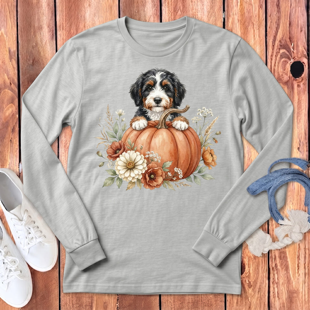 Bernedoodle Fall Long Sleeve T-Shirt in Athletic Heather / S by Puppy Jo