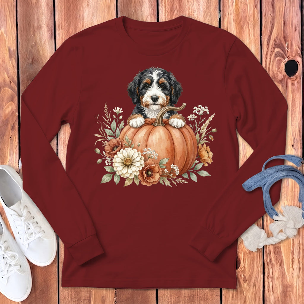 Bernedoodle Fall Long Sleeve T-Shirt in Cardinal / S by Puppy Jo