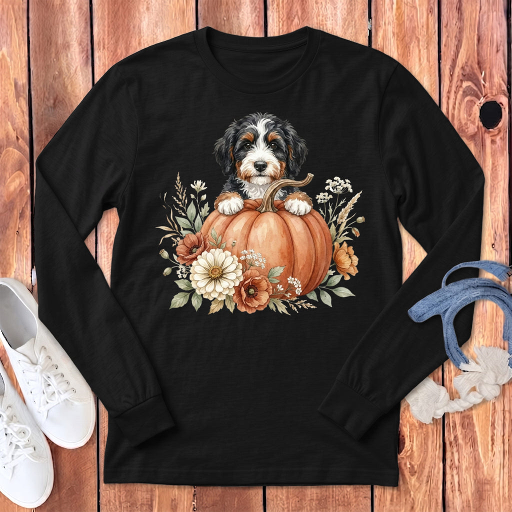 Bernedoodle Fall Long Sleeve T-Shirt in Dark Grey Heather / S by Puppy Jo