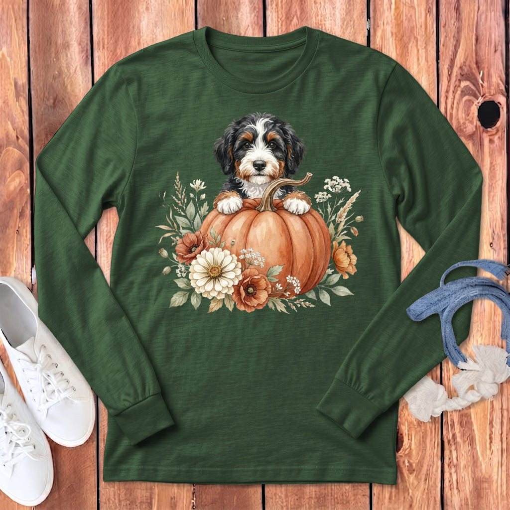 Bernedoodle Fall Long Sleeve T-Shirt in Heather Forest / S by Puppy Jo